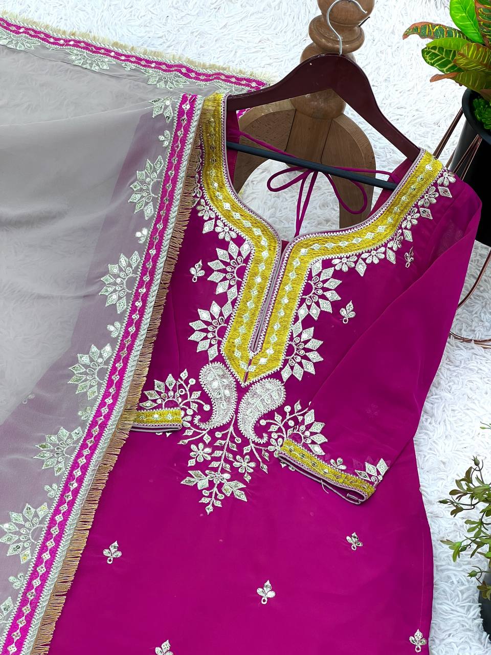 Function Wear Burgundy Color Heavy Faux Georgette With Embroidery Sequence Work Sharara Suit