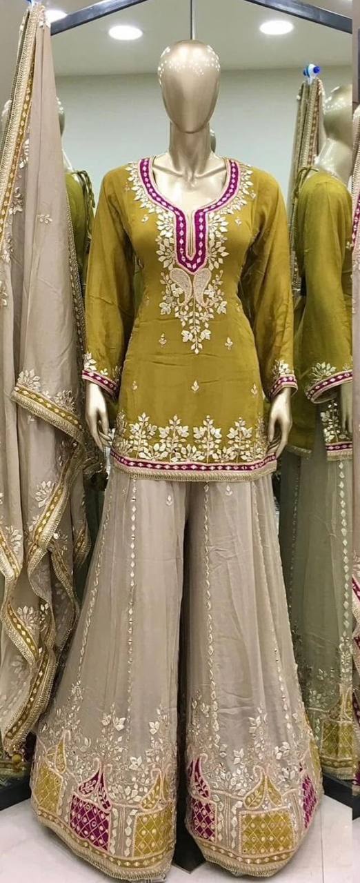 Function Wear Yellow Color Heavy Faux Georgette With Embroidery Sequence Work Sharara Suit