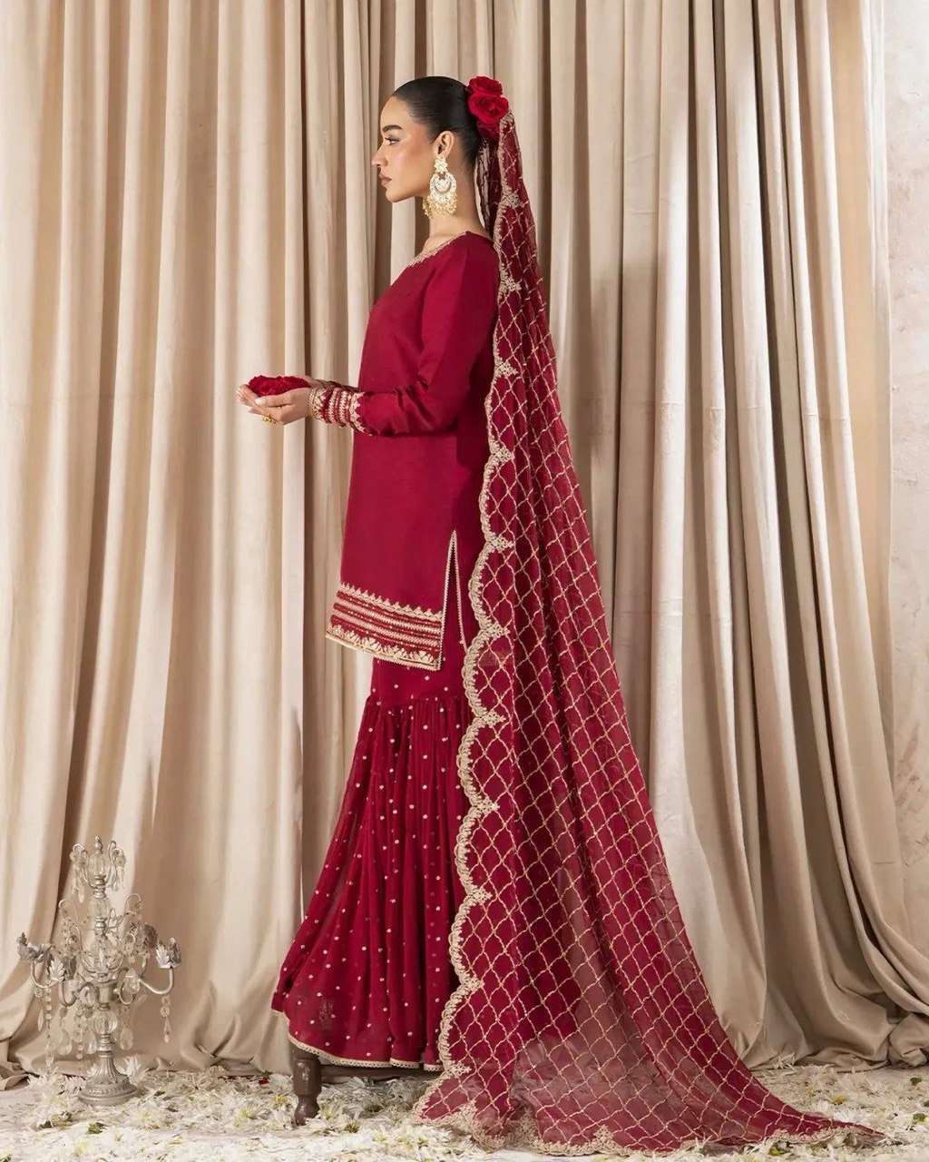 Party Wear Maroon Color Faux Georgette And Thread With Sequence Work Sharara Suit