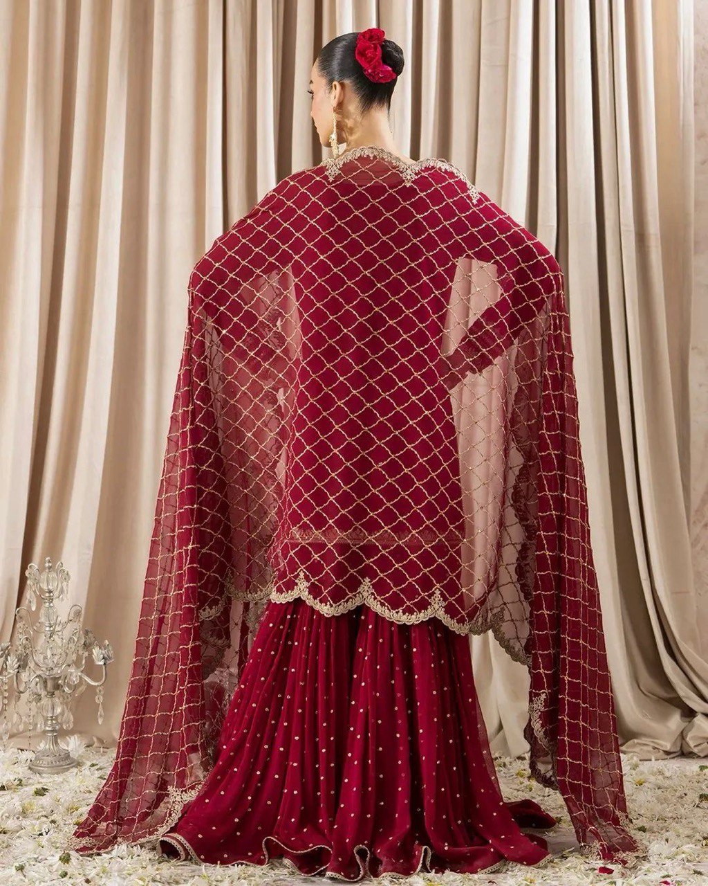 Party Wear Maroon Color Faux Georgette And Thread With Sequence Work Sharara Suit