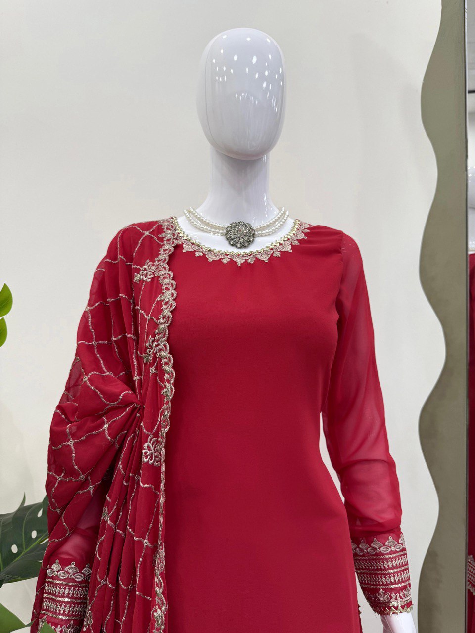 Party Wear Maroon Color Faux Georgette And Thread With Sequence Work Sharara Suit