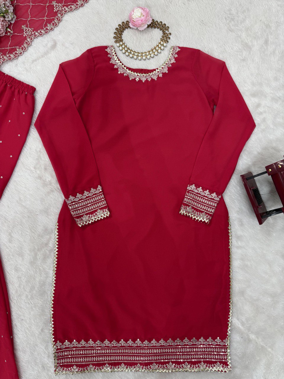 Party Wear Maroon Color Faux Georgette And Thread With Sequence Work Sharara Suit