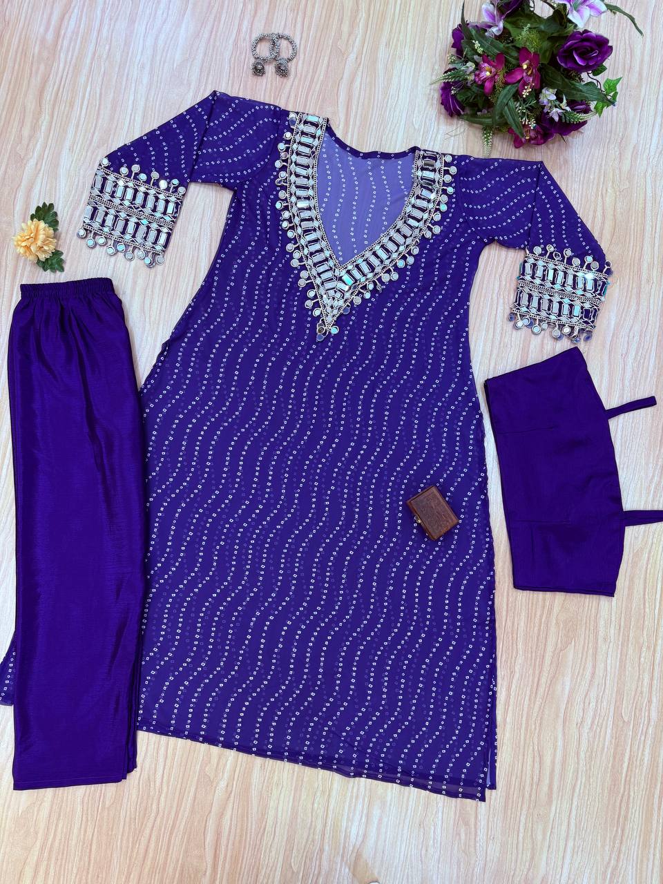 Celebrity Style Blue Color Georgette Digital Print Emroidery And Mirror Work Salwar Suit