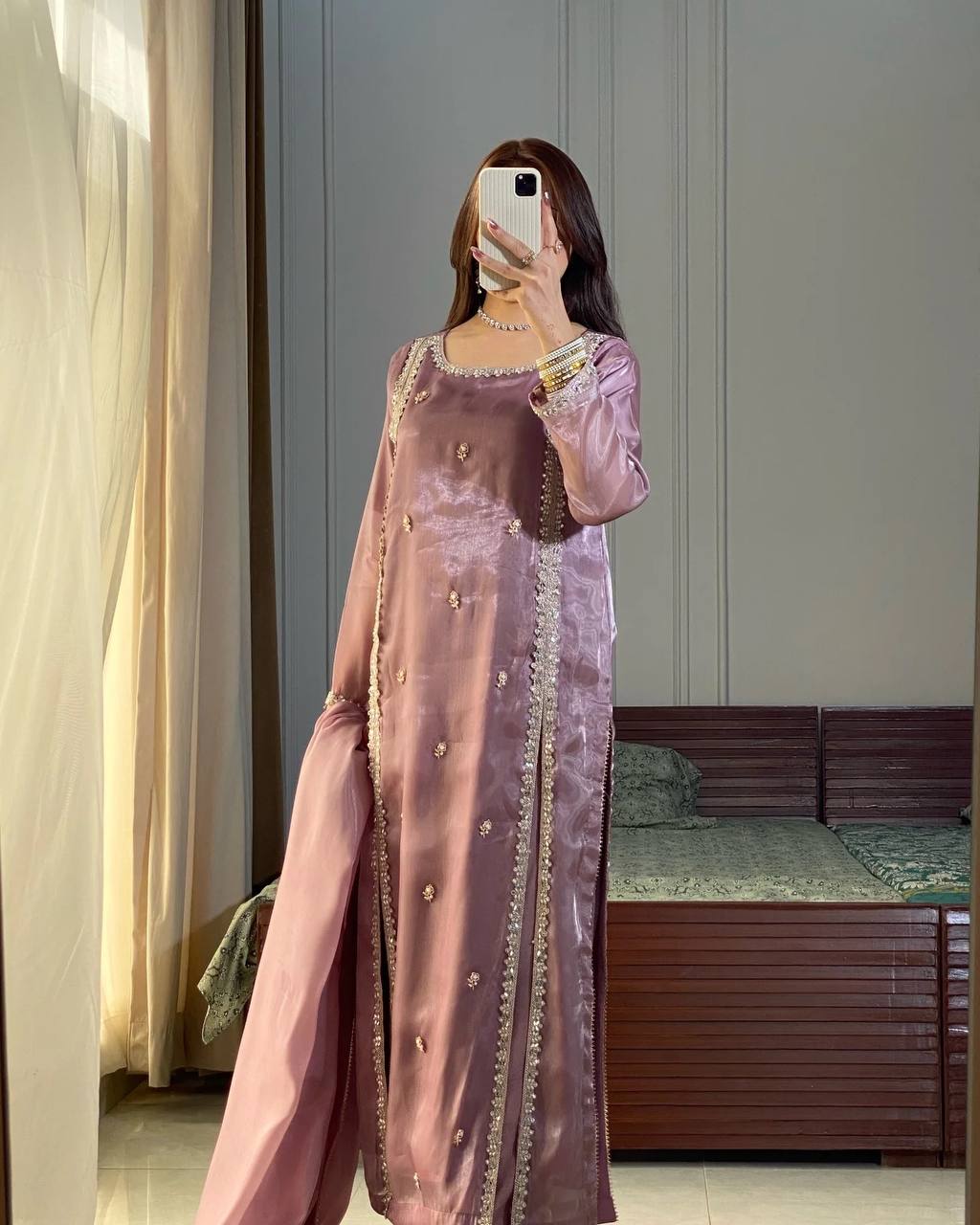 Captivating Lavender Color Pure Jimmy Choo With Embroidery Sequence Work Salwar Palazzo Suit