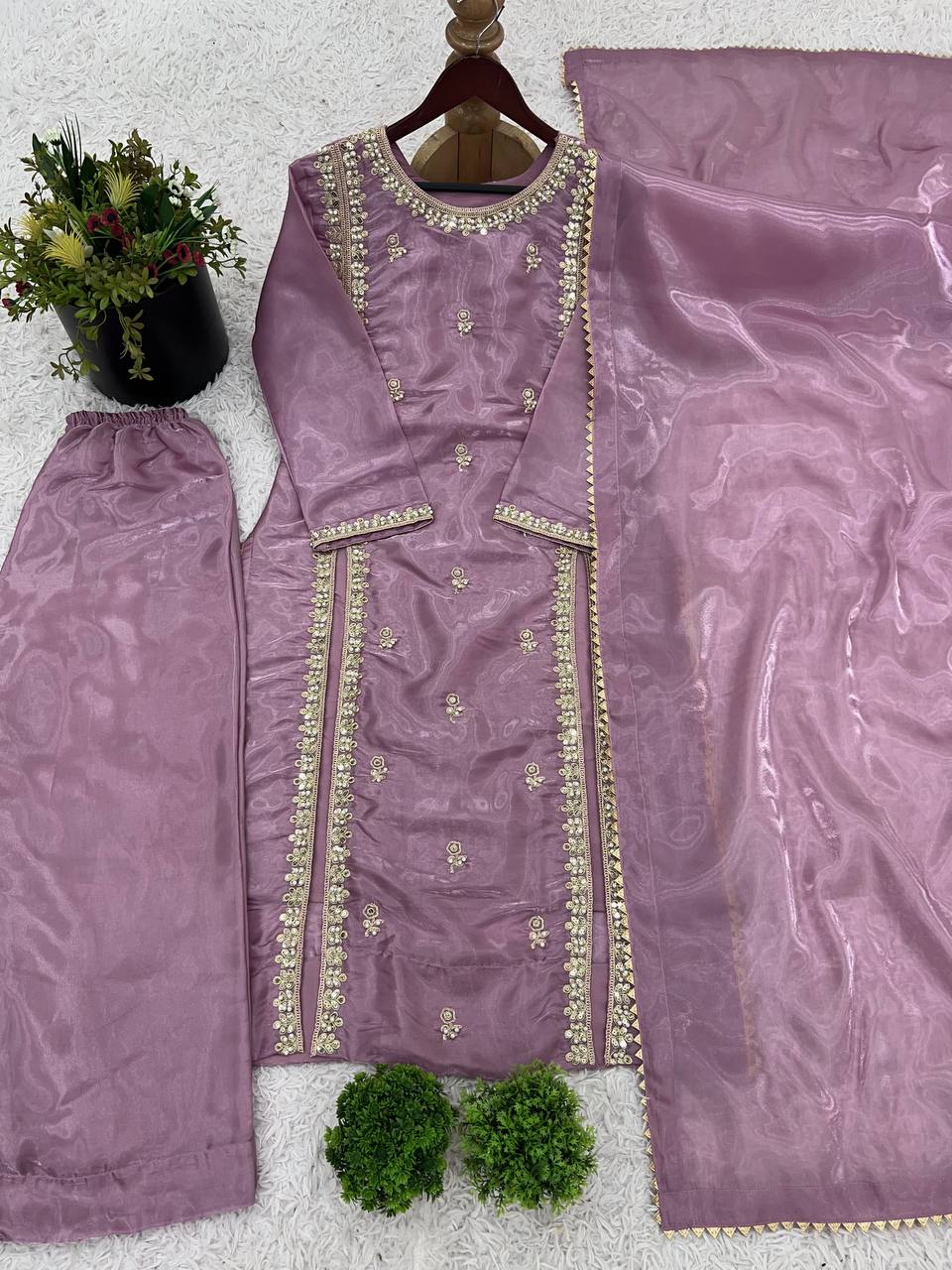 Captivating Lavender Color Pure Jimmy Choo With Embroidery Sequence Work Salwar Palazzo Suit