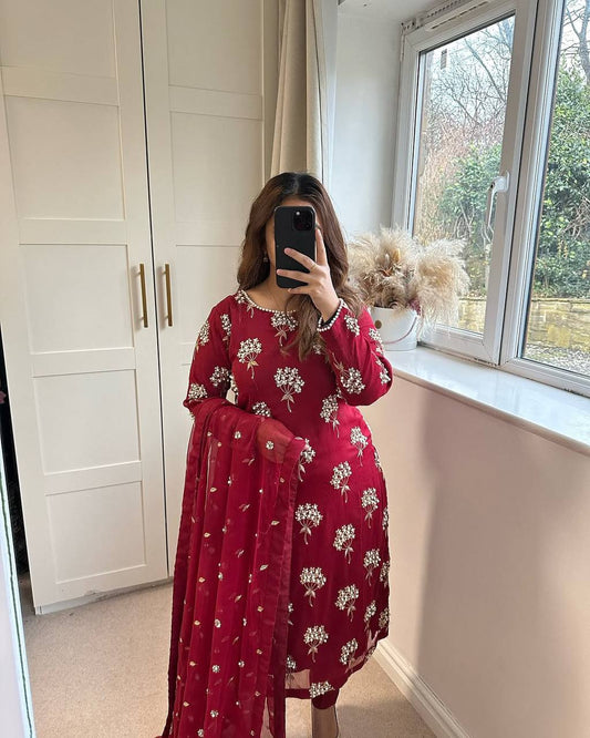 Outstanding Pink Color Heavy Chinon Fabric With Embroidery 5mm Sequence Work Salwar Suit