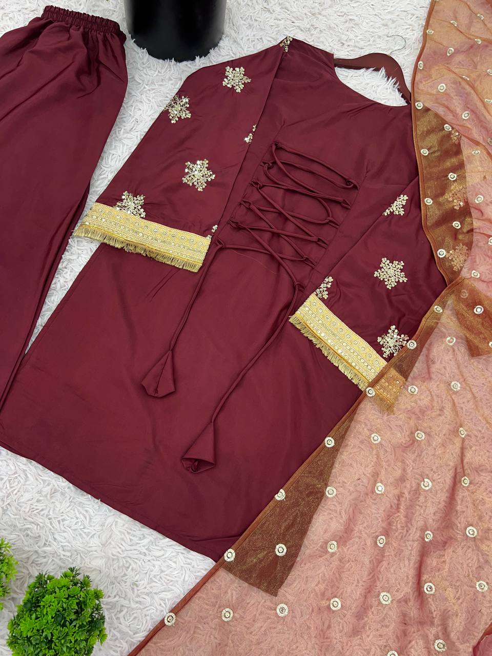 Wedding Wear Maroon Color Natural Crepe Silk Beautiful Patiyala Salwar Suit