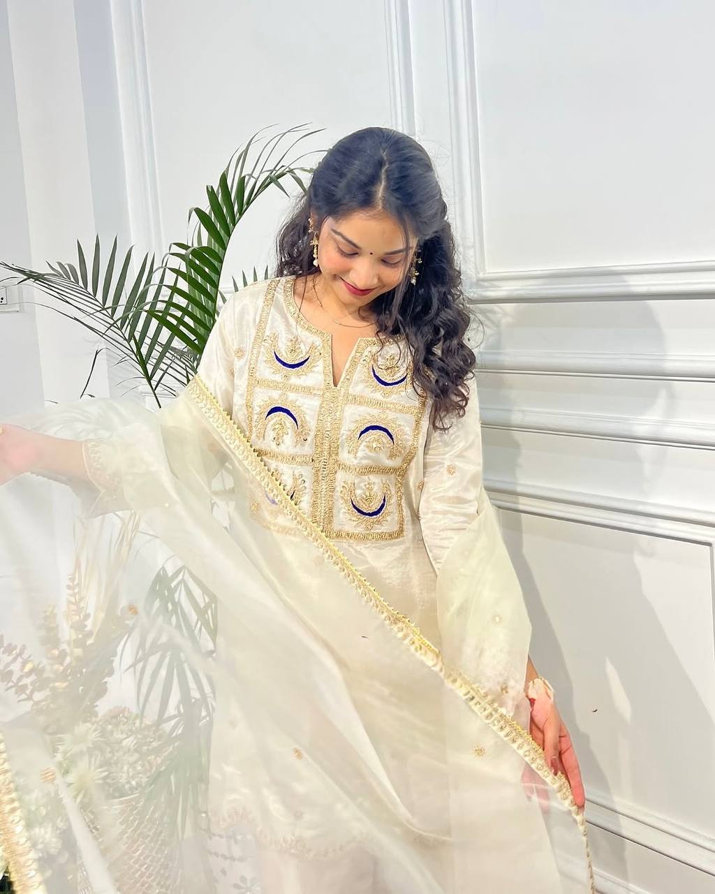 Preferable Off White Color Vichitra Silk With Heavy Coding Embroidery Sequence Work Salwar Suit