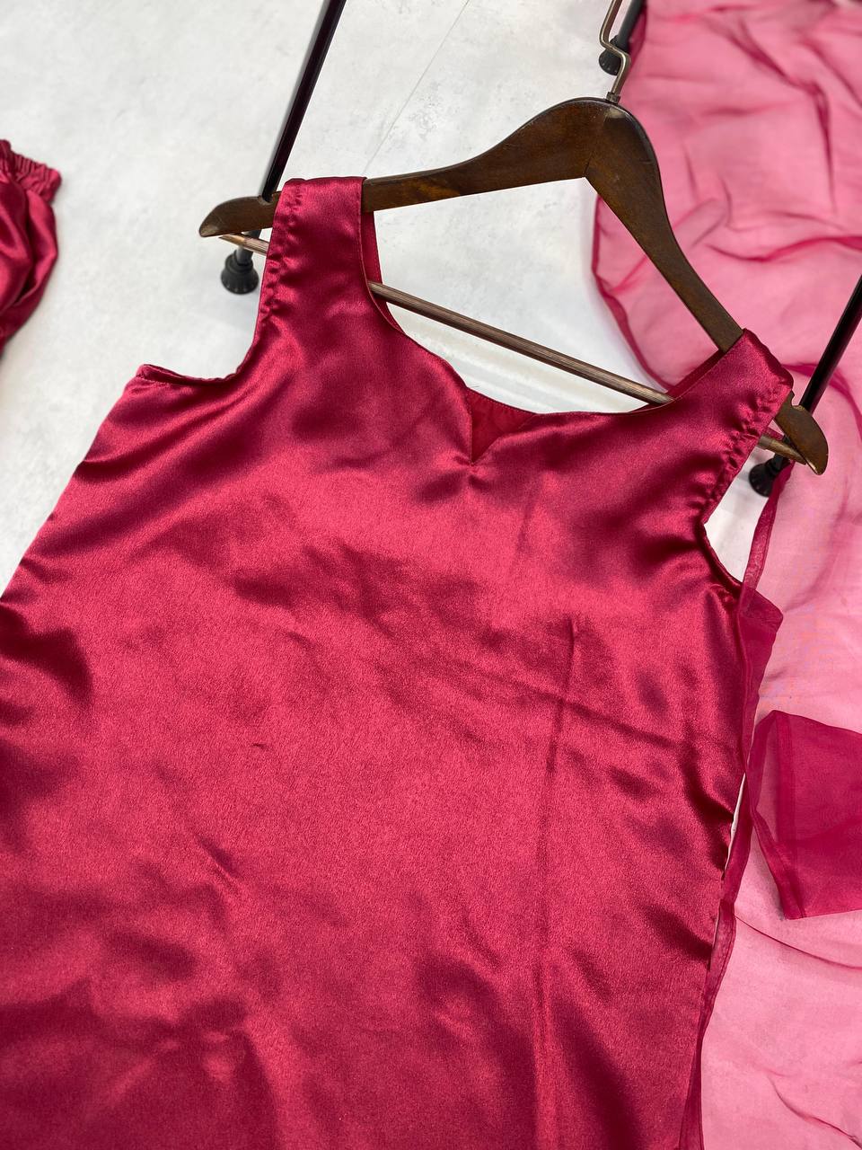 Beautiful Designer Wine Color Moss Satin Designer Salwar Suit