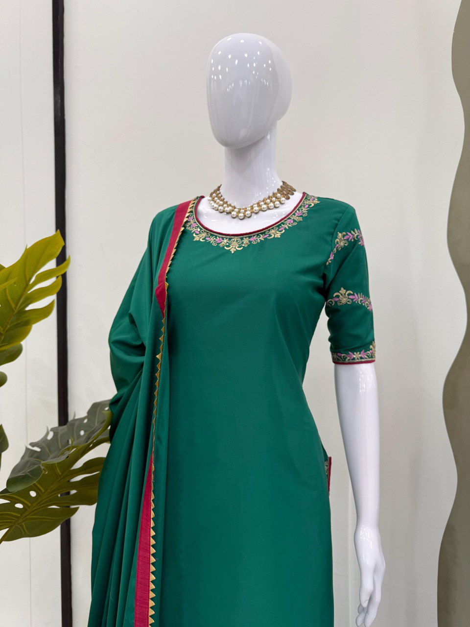 Festive Wear Teal Green Natural Crepe And Thread With Sequence Work Sharara Suit