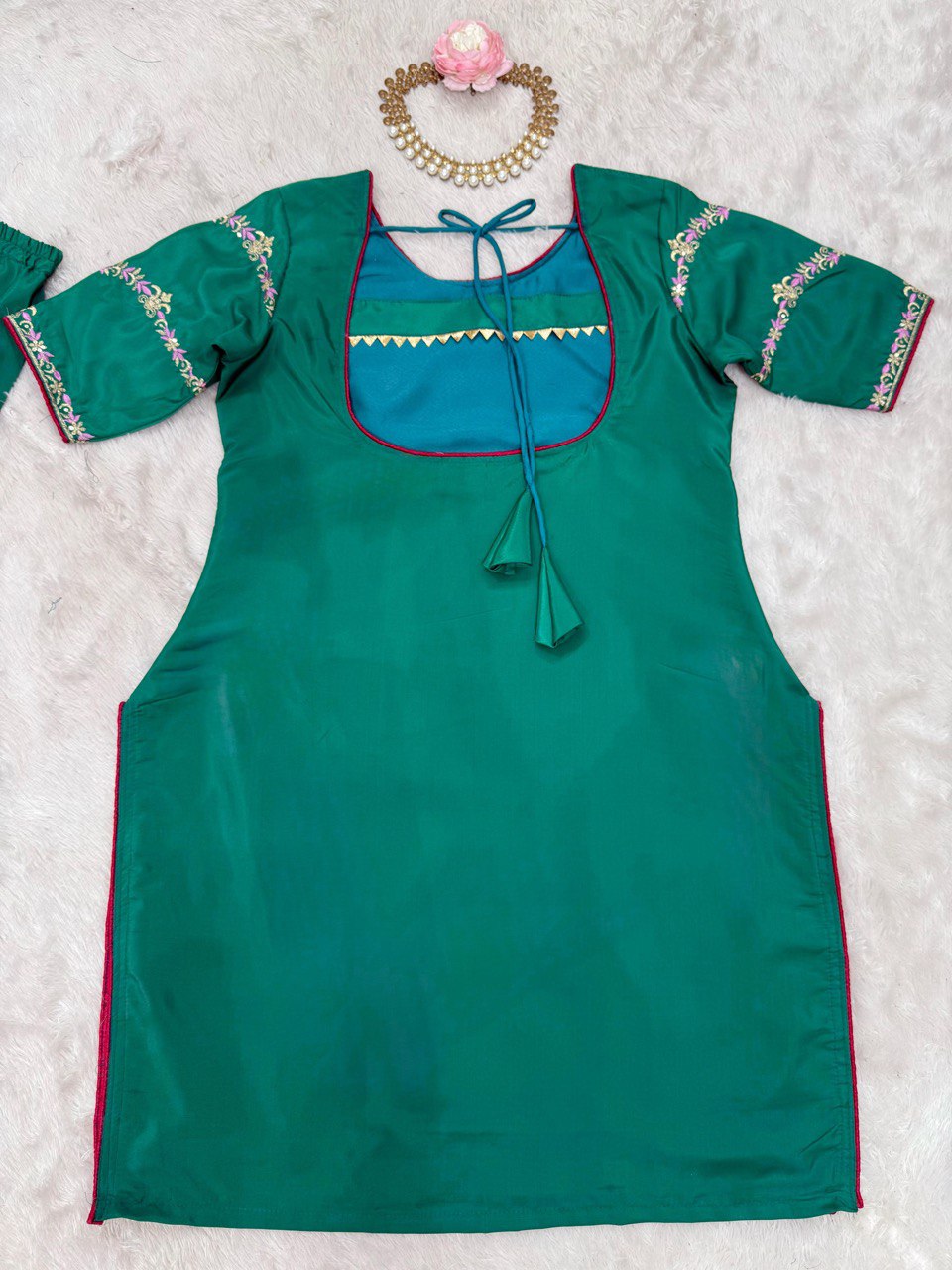 Festive Wear Teal Green Natural Crepe And Thread With Sequence Work Sharara Suit