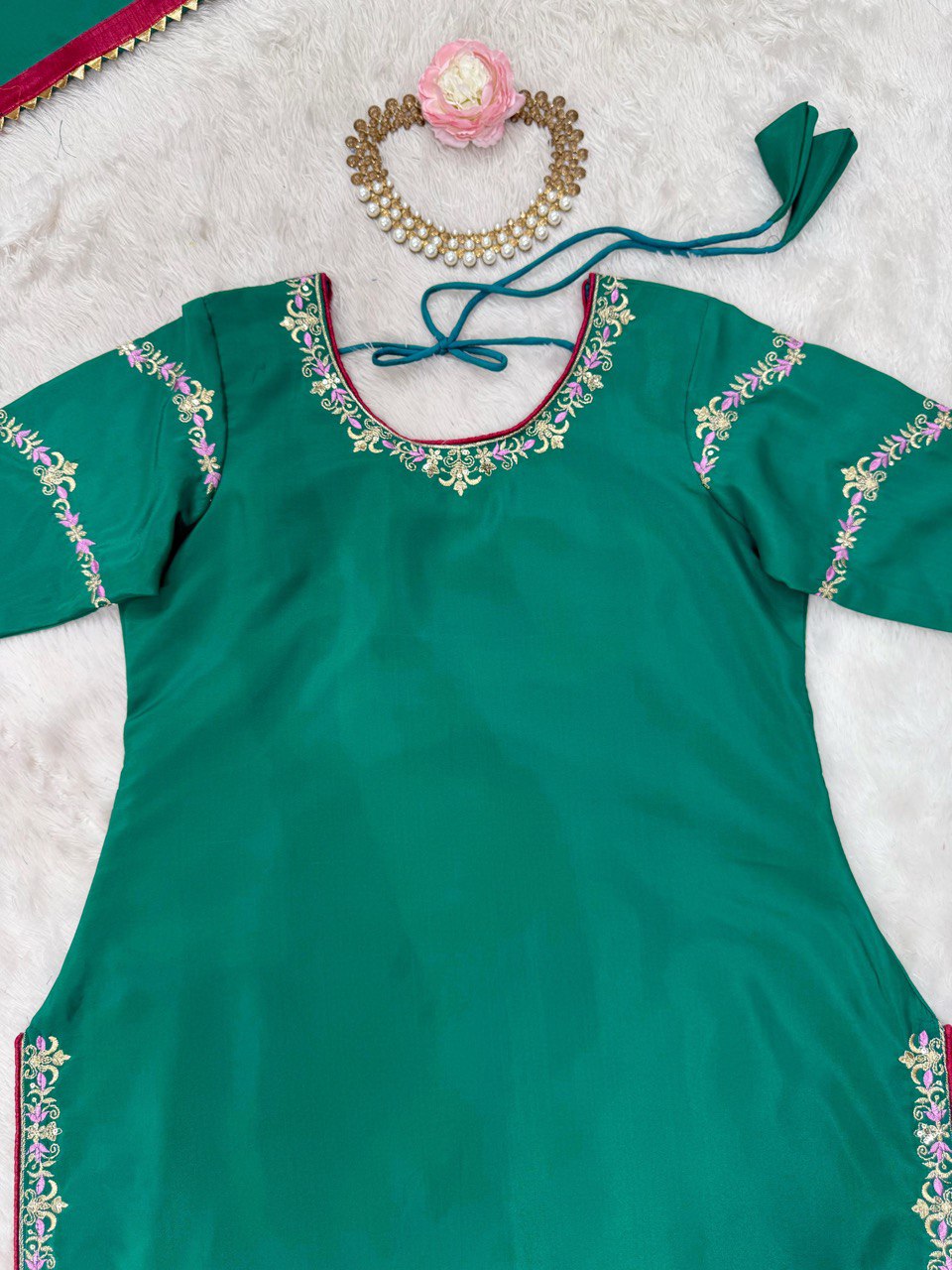 Festive Wear Teal Green Natural Crepe And Thread With Sequence Work Sharara Suit