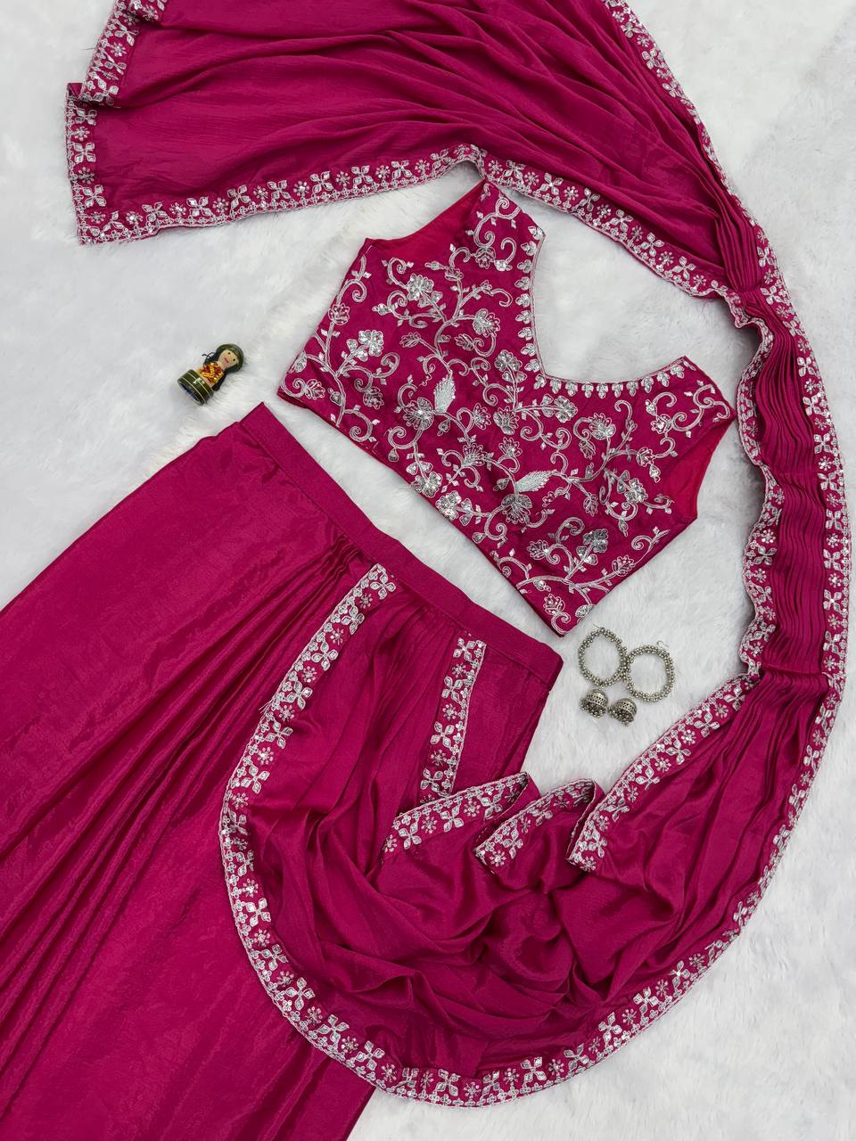 Superhit Pink Color Chinon With Embroidered Lace Border Ready To Wear Saree