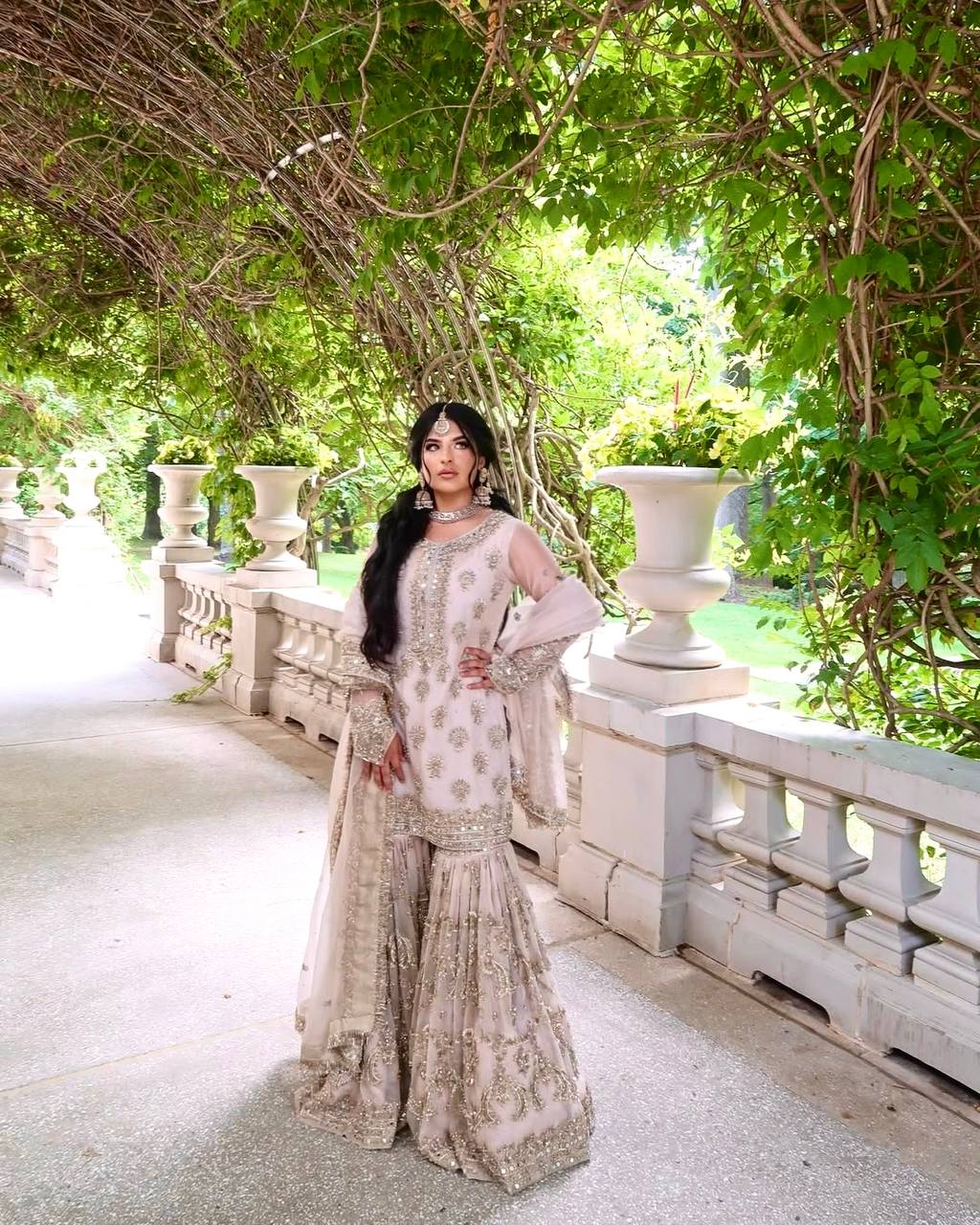 Wedding Wear Light Cream Color Heavy Faux Georgette With Embroidery Sequence Work Sharara Suit