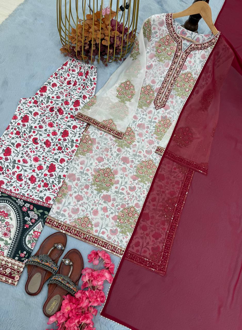 Party Wear Beautiful Heavy Faux Georgette With Embroidery Work Palazzo Suit