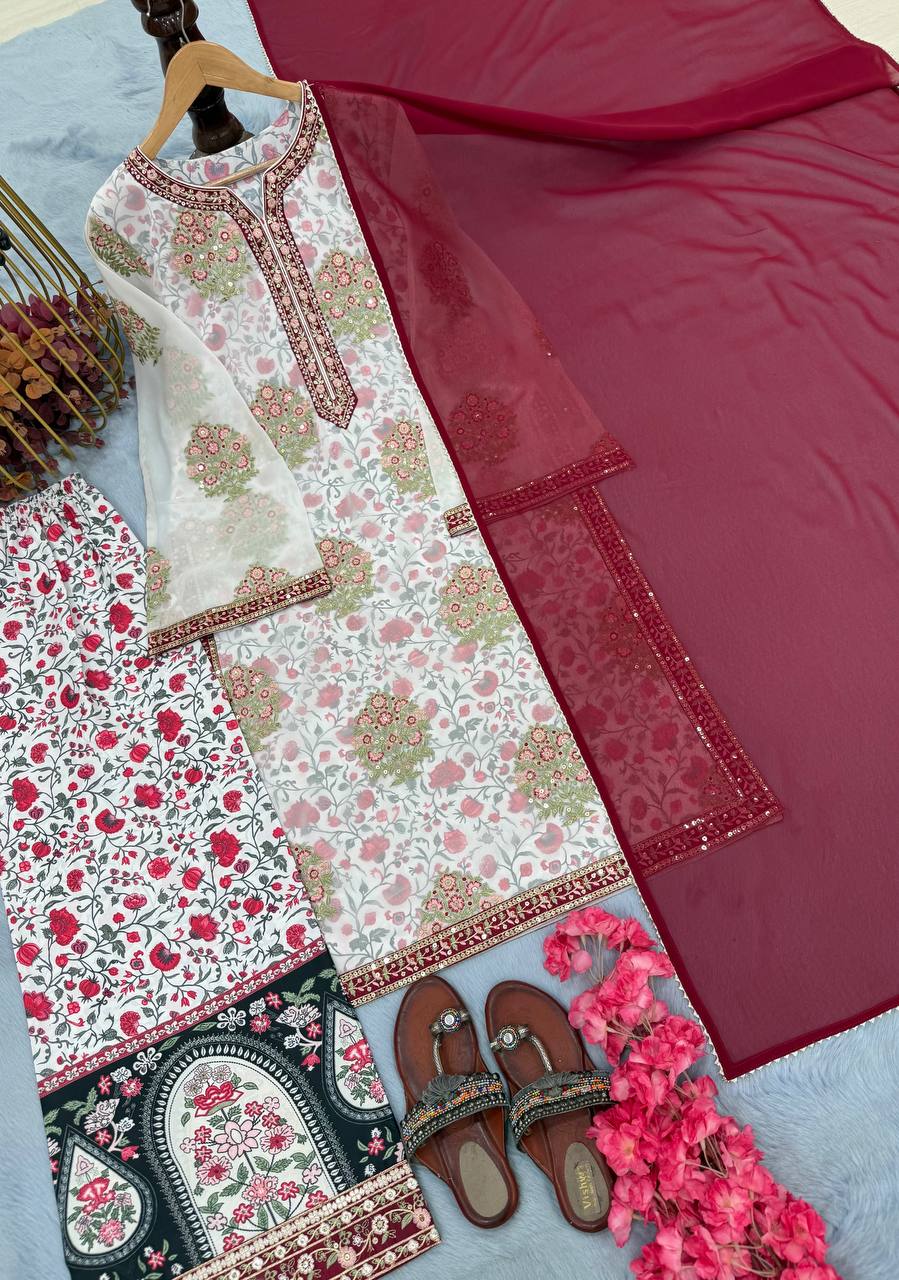 Party Wear Beautiful Heavy Faux Georgette With Embroidery Work Palazzo Suit