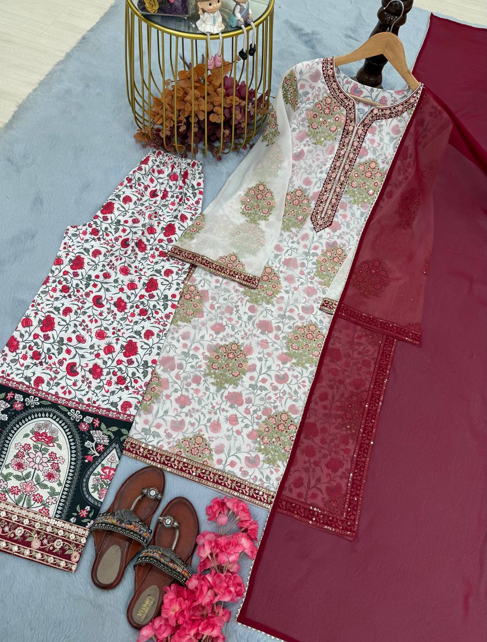 Party Wear Beautiful Heavy Faux Georgette With Embroidery Work Palazzo Suit