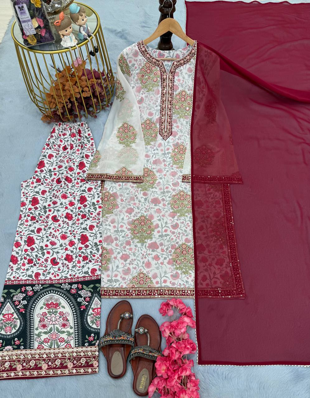 Party Wear Beautiful Heavy Faux Georgette With Embroidery Work Palazzo Suit