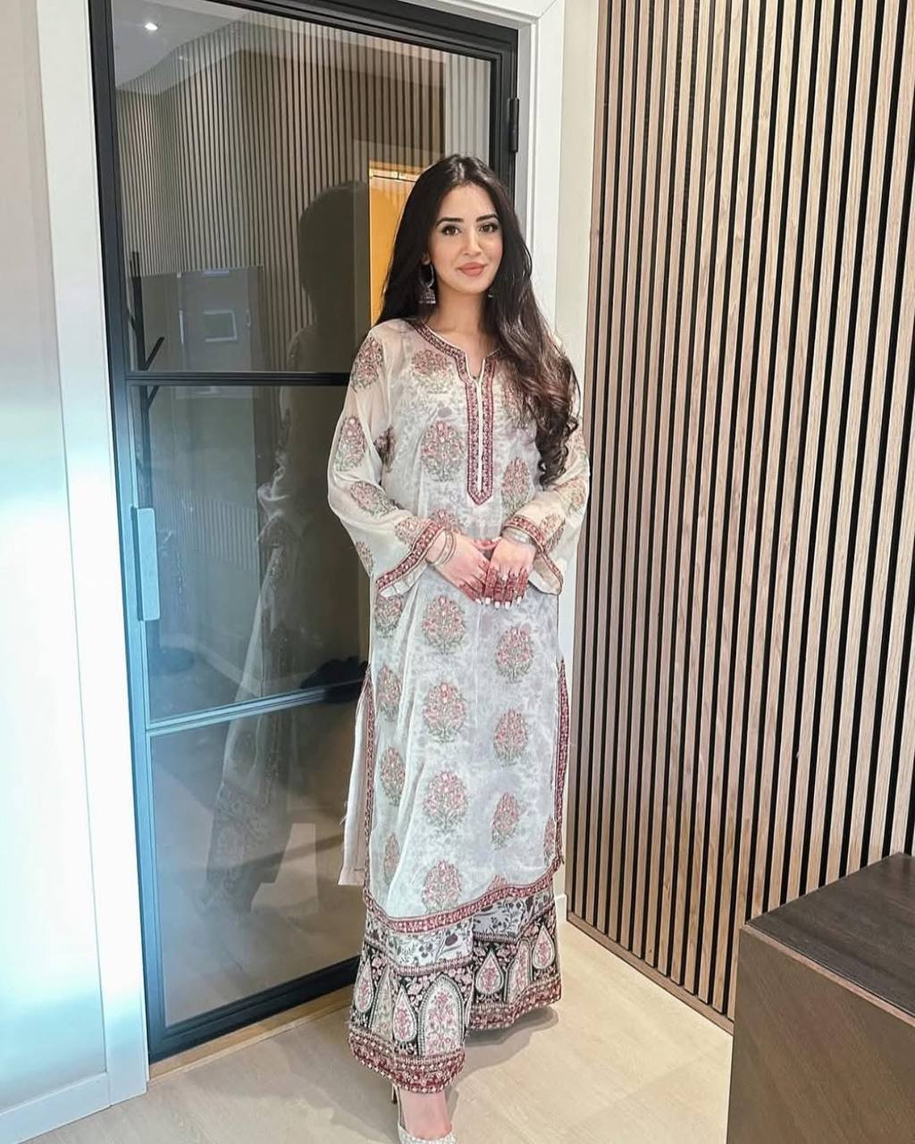 Party Wear Beautiful Heavy Faux Georgette With Embroidery Work Palazzo Suit