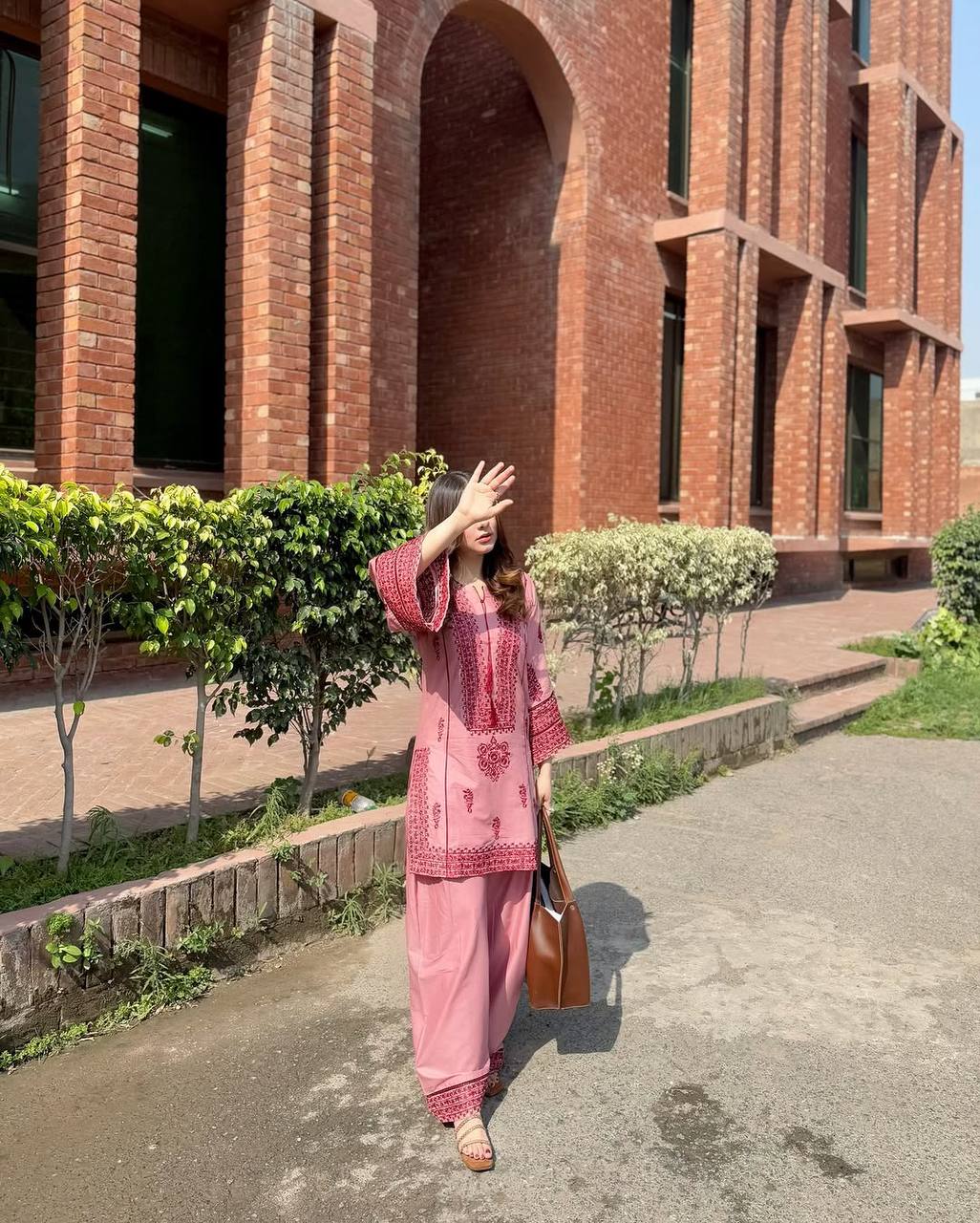 Fancy Baby Pink Color Heavy Cotton Heavy Embroidery Work With Hand Work Co-ord Palazzo Suit