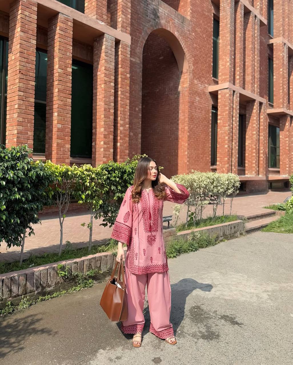 Fancy Baby Pink Color Heavy Cotton Heavy Embroidery Work With Hand Work Co-ord Palazzo Suit