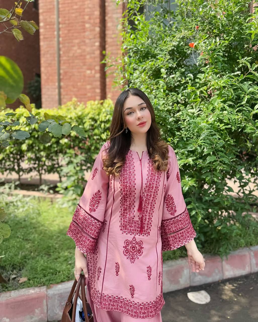 Fancy Baby Pink Color Heavy Cotton Heavy Embroidery Work With Hand Work Co-ord Palazzo Suit