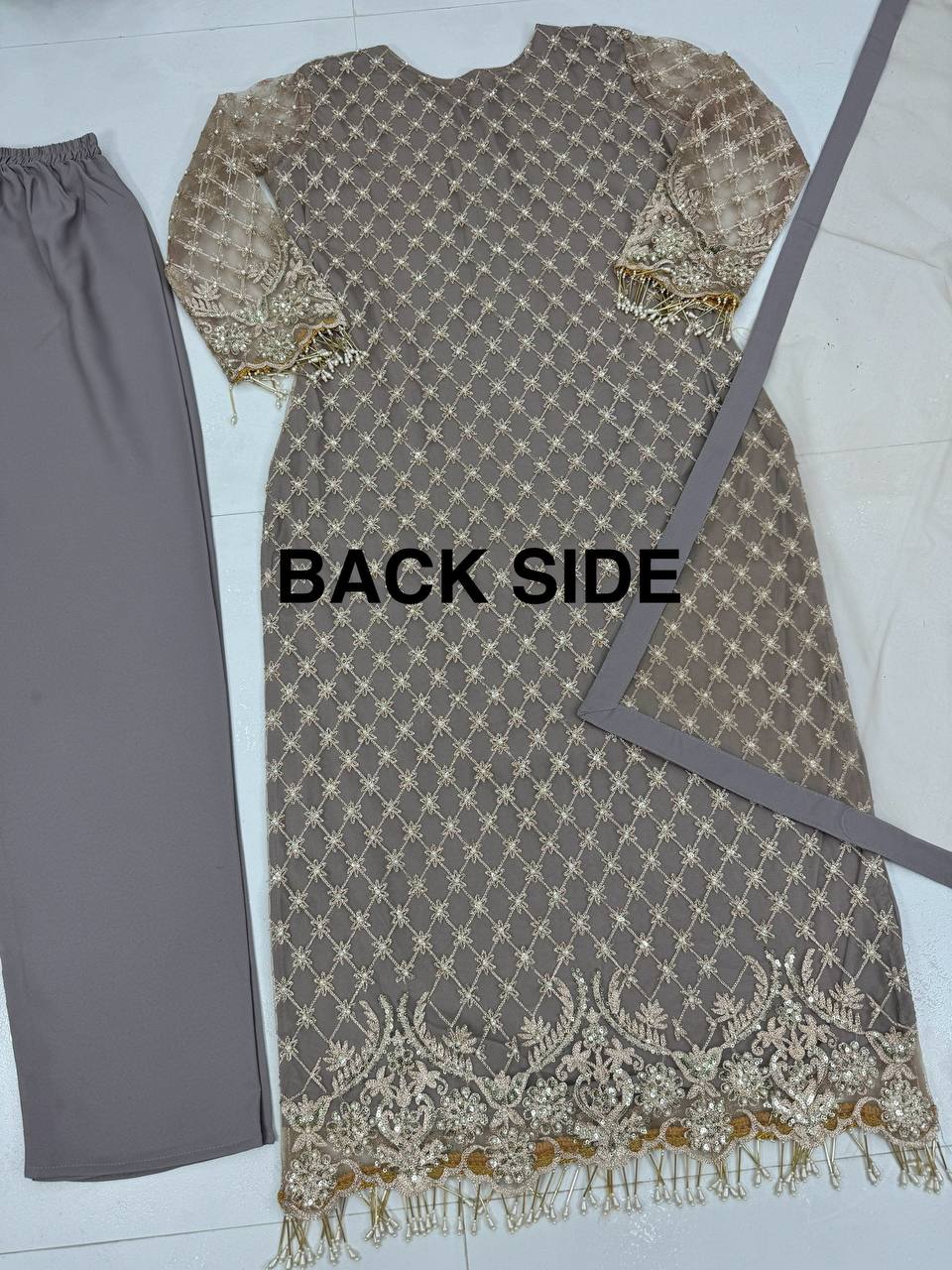 Elegant Grey Color Embroidery Sequences Work With Heavy Dimond Work Salwar Suit