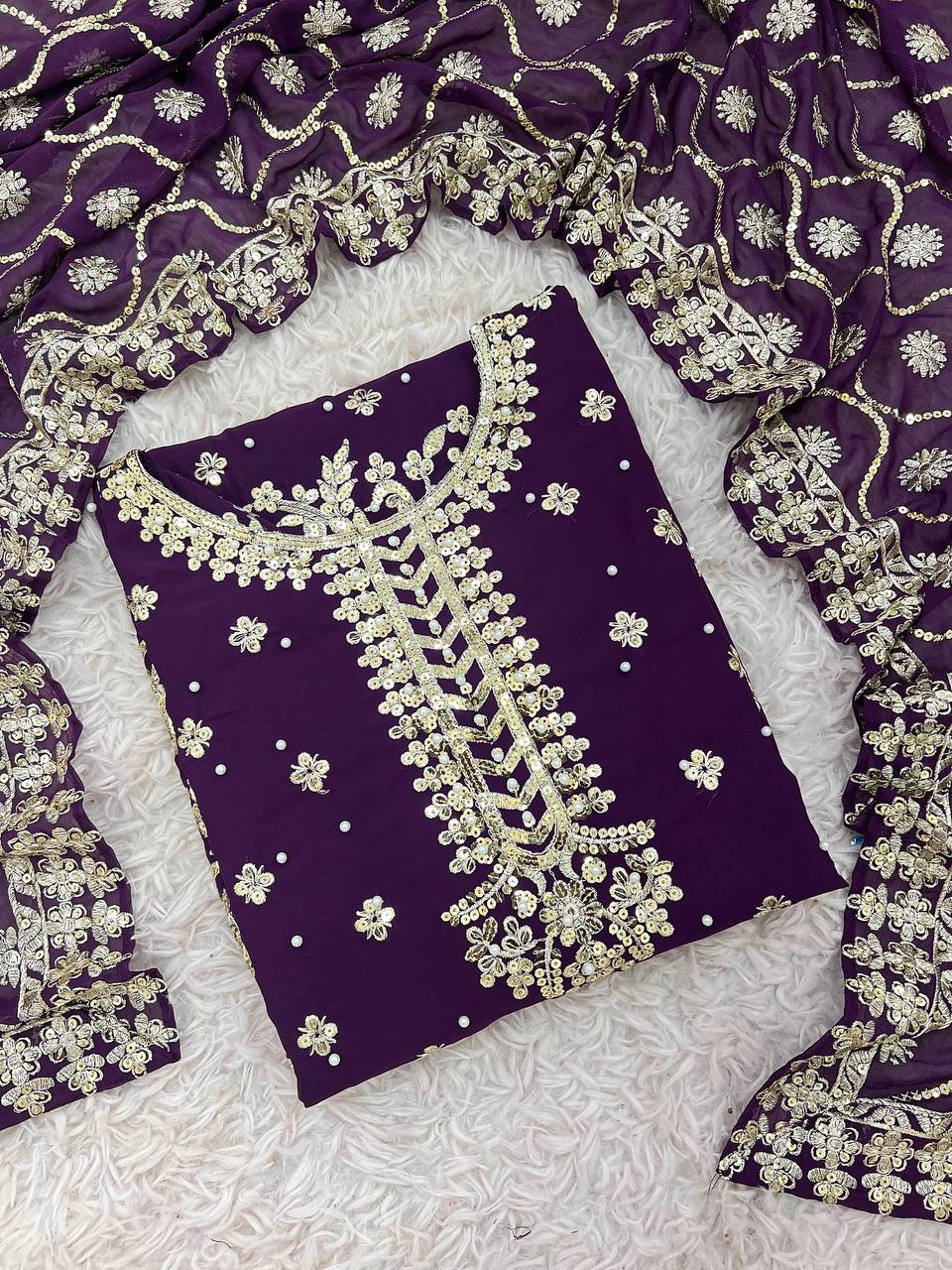 Exclusive Purple Color Heavy Faux Georgette With 5mm Embroidery Sequence Work Salwar Suit
