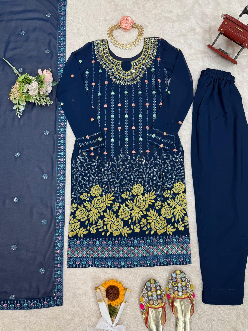 Function Wear Navy Color Faux Georgette Thread And Sequence Work Salwar Suit