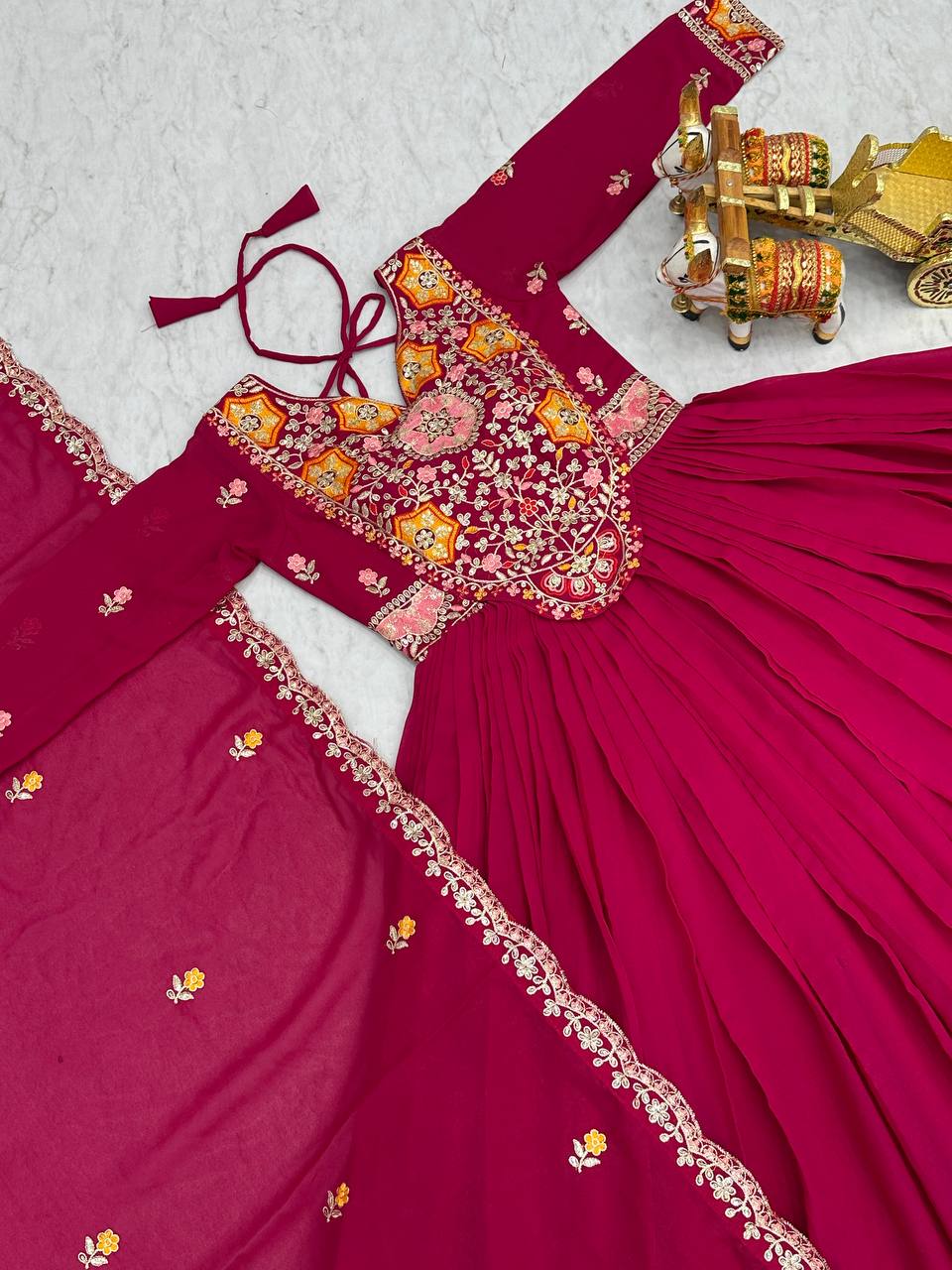 Elegant Pink Color Star Georgette Sequence With Thread Work Gown