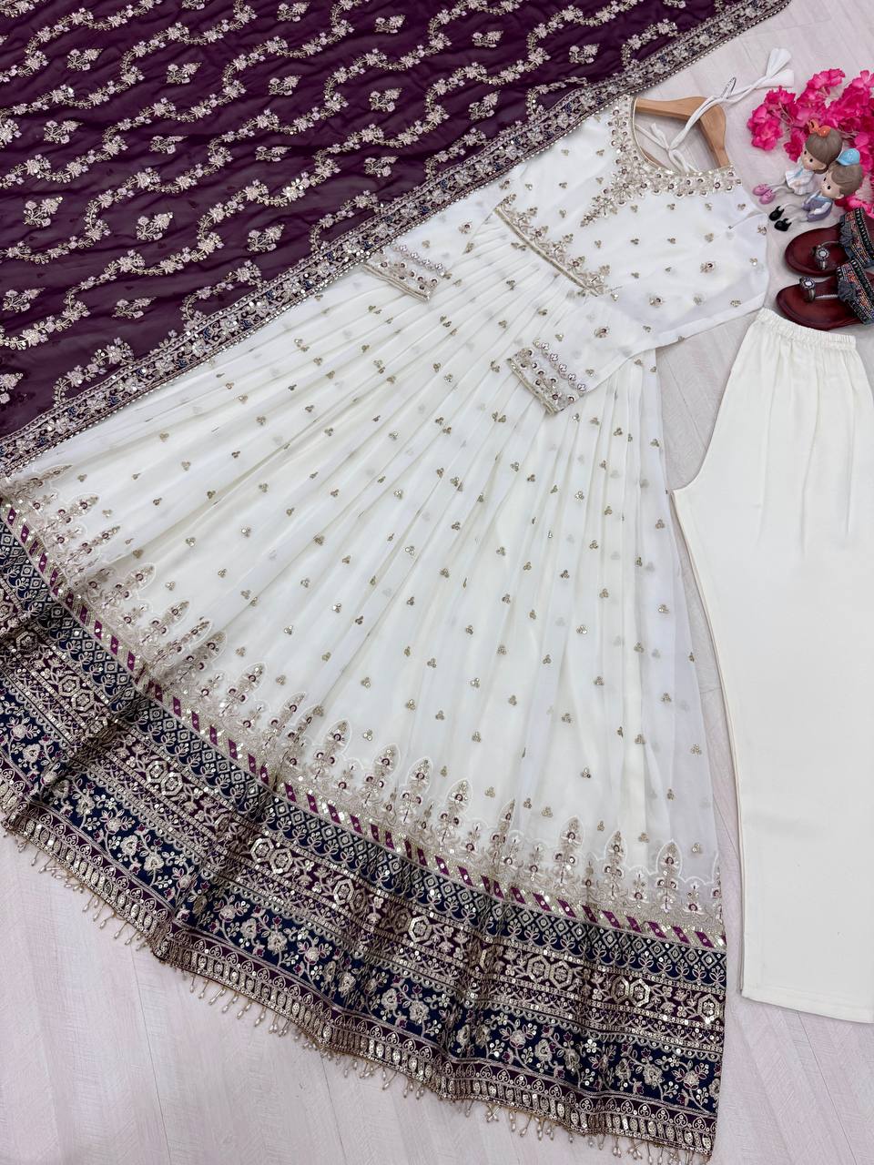 Embellished Fully Stitch Purple Color Heavy Faux Georgette With Embroidery Sequence Work Designer Gown