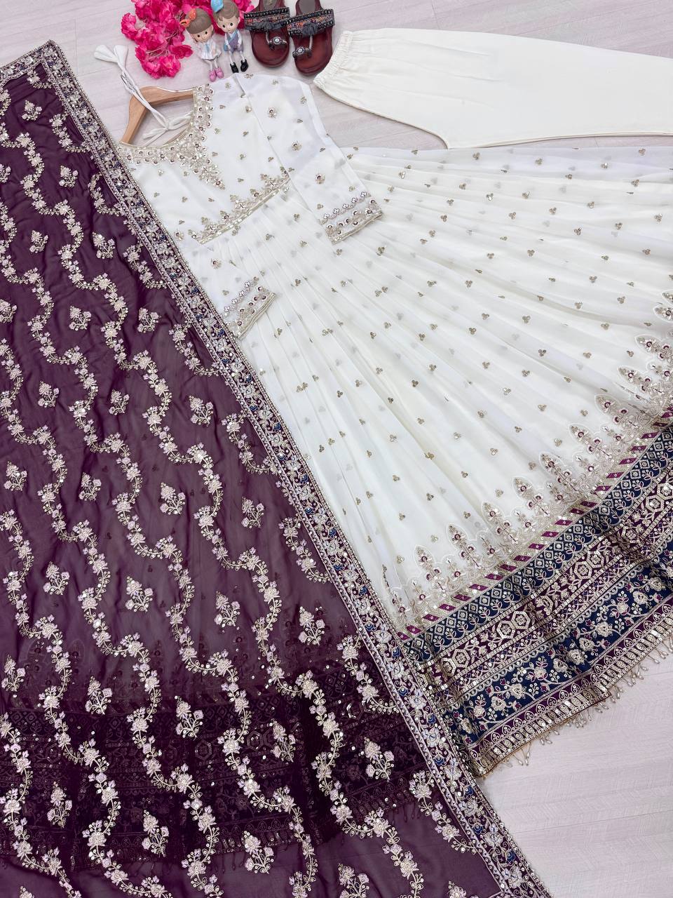 Embellished Fully Stitch Purple Color Heavy Faux Georgette With Embroidery Sequence Work Designer Gown