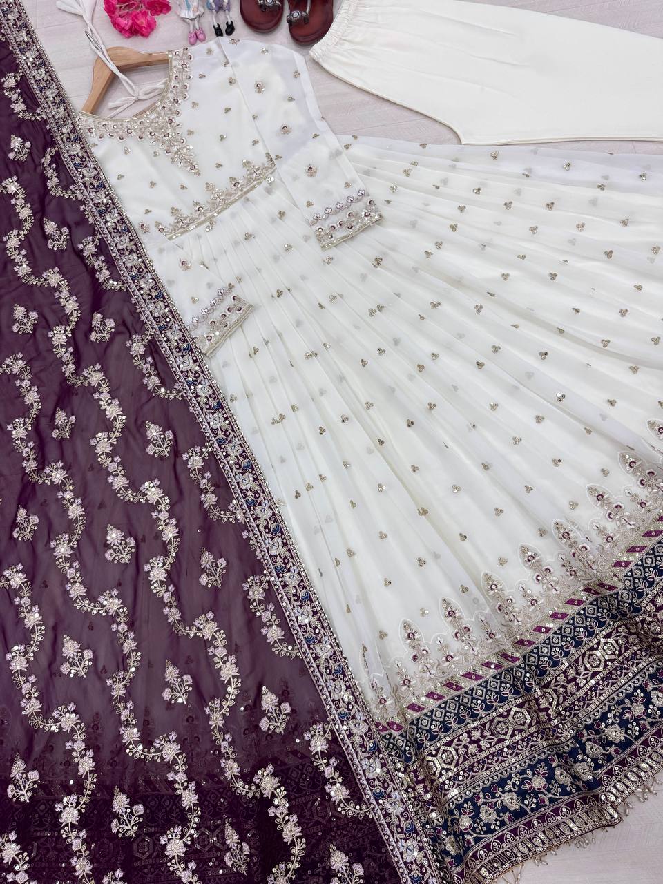 Embellished Fully Stitch Purple Color Heavy Faux Georgette With Embroidery Sequence Work Designer Gown