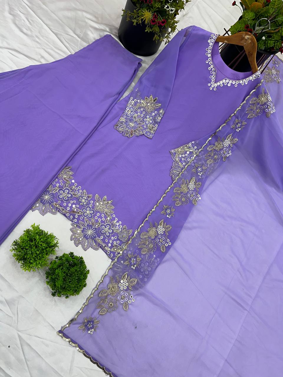 Engagement Wear Purple Color Pure Chinon Silk With Heavy Embroidery Coding Dori Sequence Work