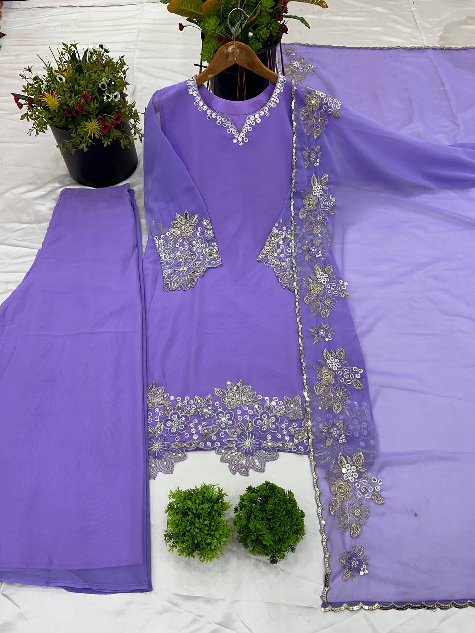 Engagement Wear Purple Color Pure Chinon Silk With Heavy Embroidery Coding Dori Sequence Work