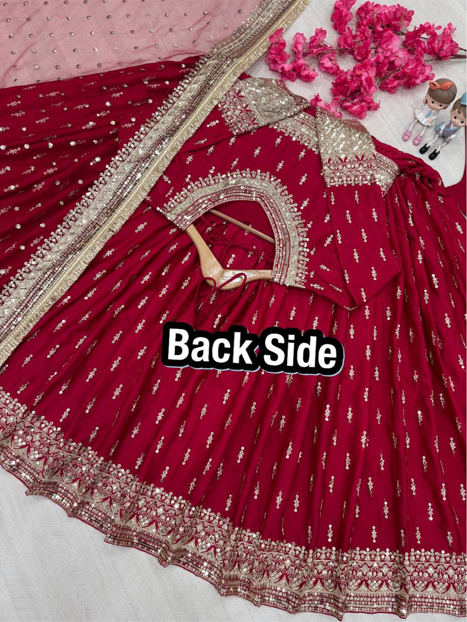 Dazzling Maroon Color Heavy Pure Chinon Silk With Embroidery Sequence Work Gown