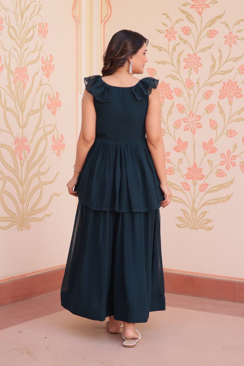 Admiring Rama Color Faux Blooming With Beads Embroidered Work Gown