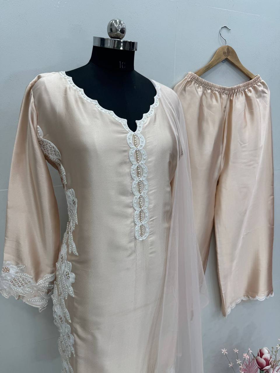 Wedding Wear Cream Color Heavy Natural Silk With Embroidery Work Salwar Suit