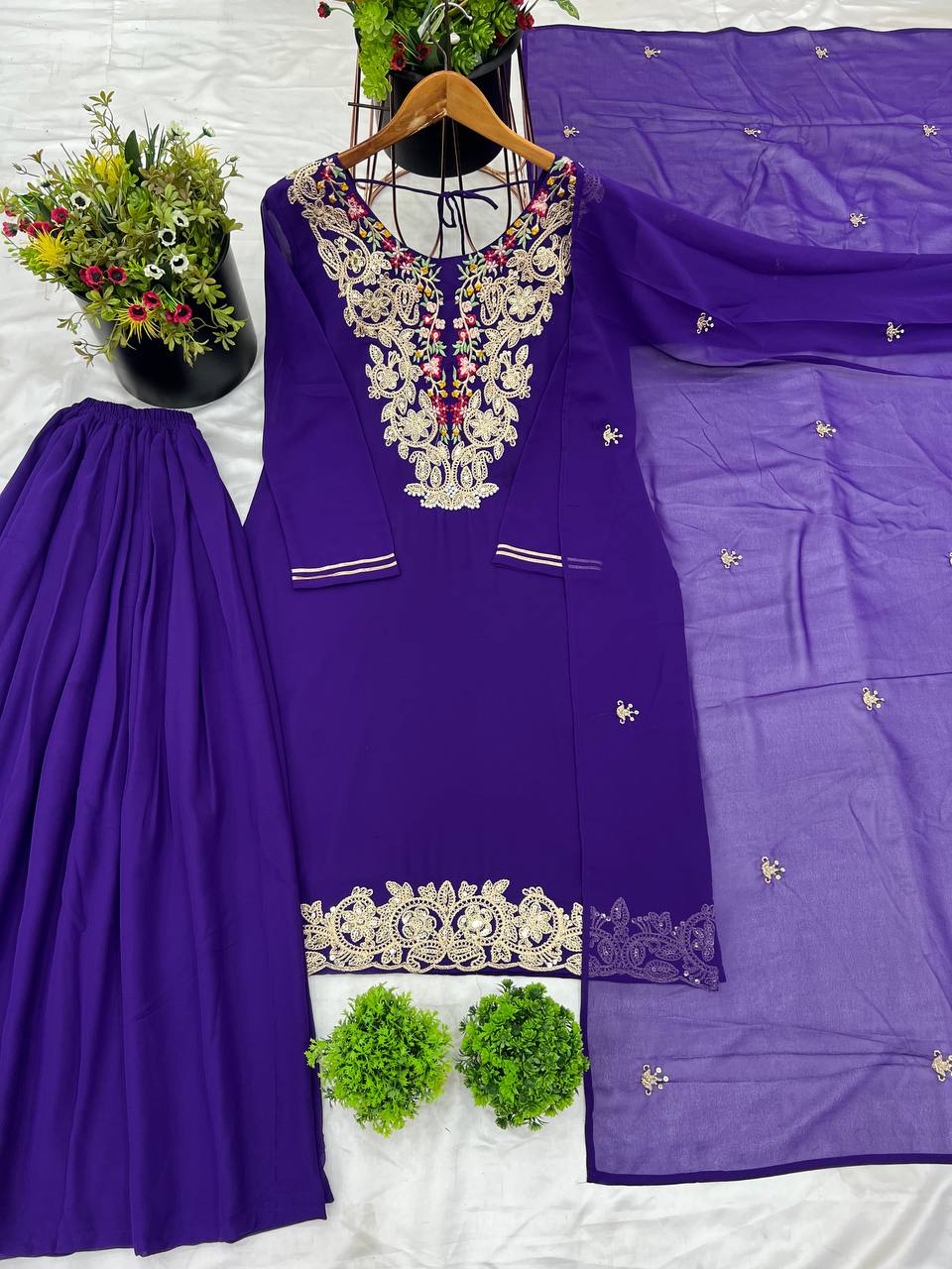 Ravishing Blue Color Heavy Faux Georgette With 5mm Embroidery Sequence Work Designer Palazzo Suit