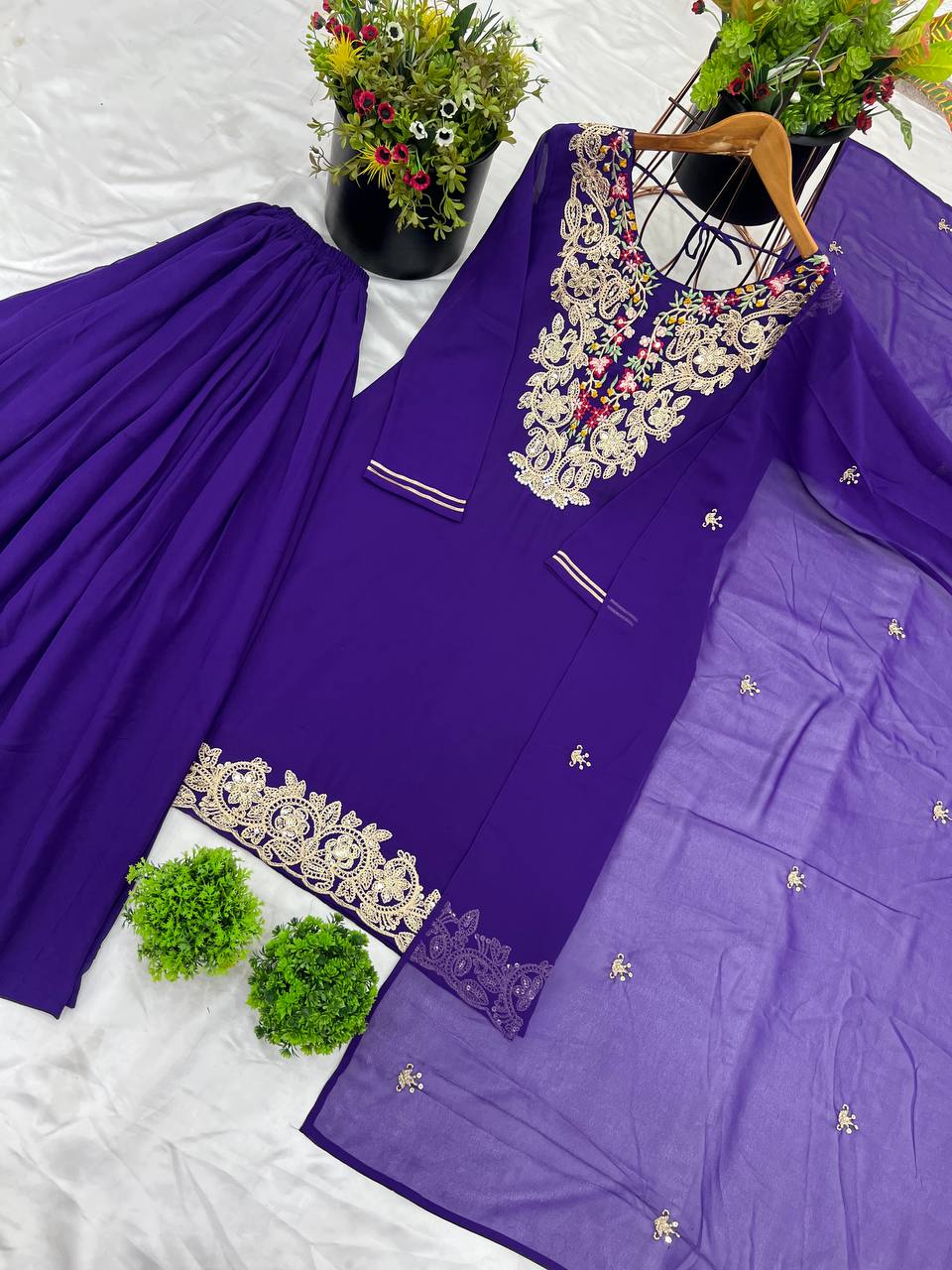 Ravishing Blue Color Heavy Faux Georgette With 5mm Embroidery Sequence Work Designer Palazzo Suit