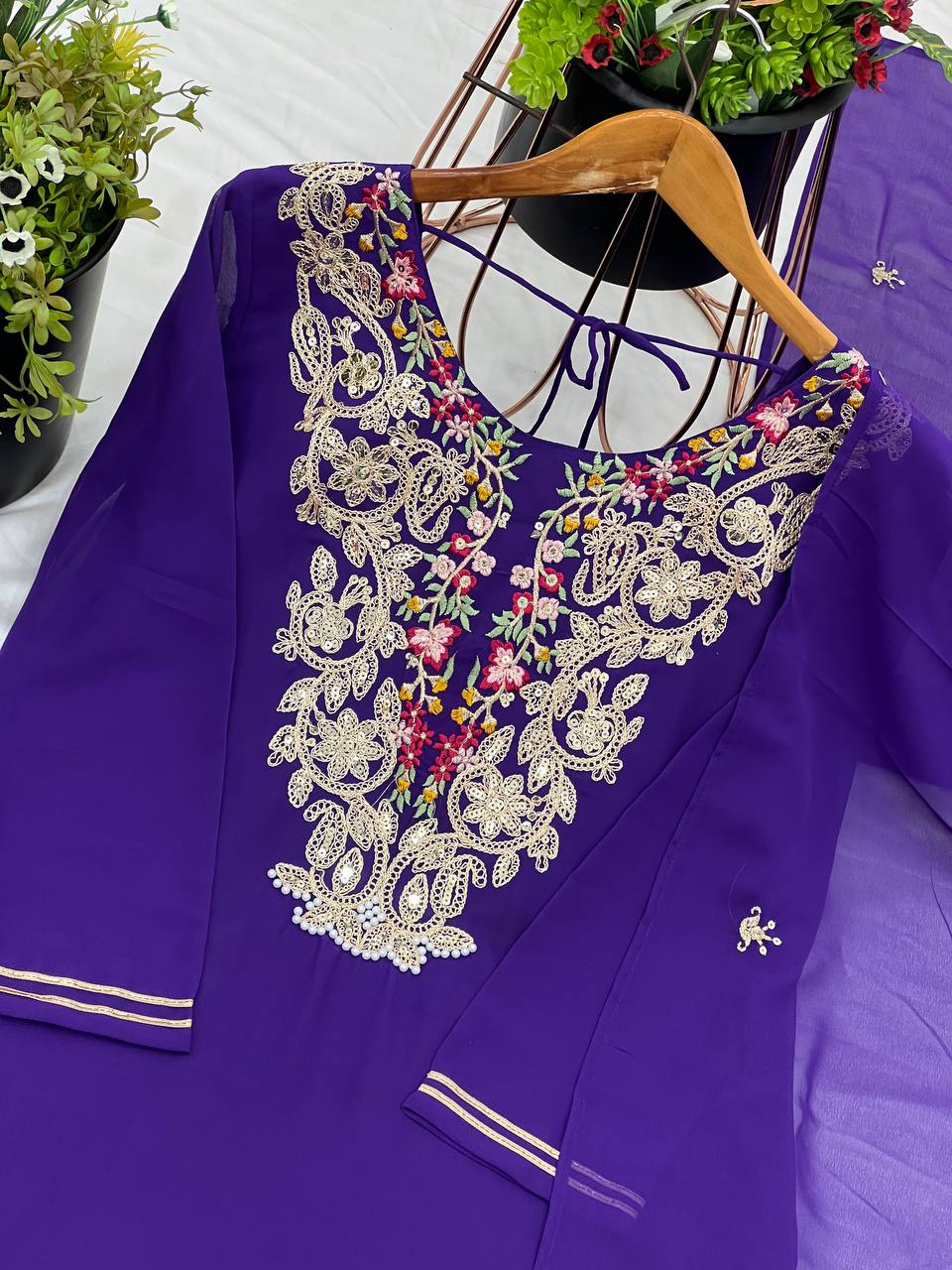 Ravishing Blue Color Heavy Faux Georgette With 5mm Embroidery Sequence Work Designer Palazzo Suit
