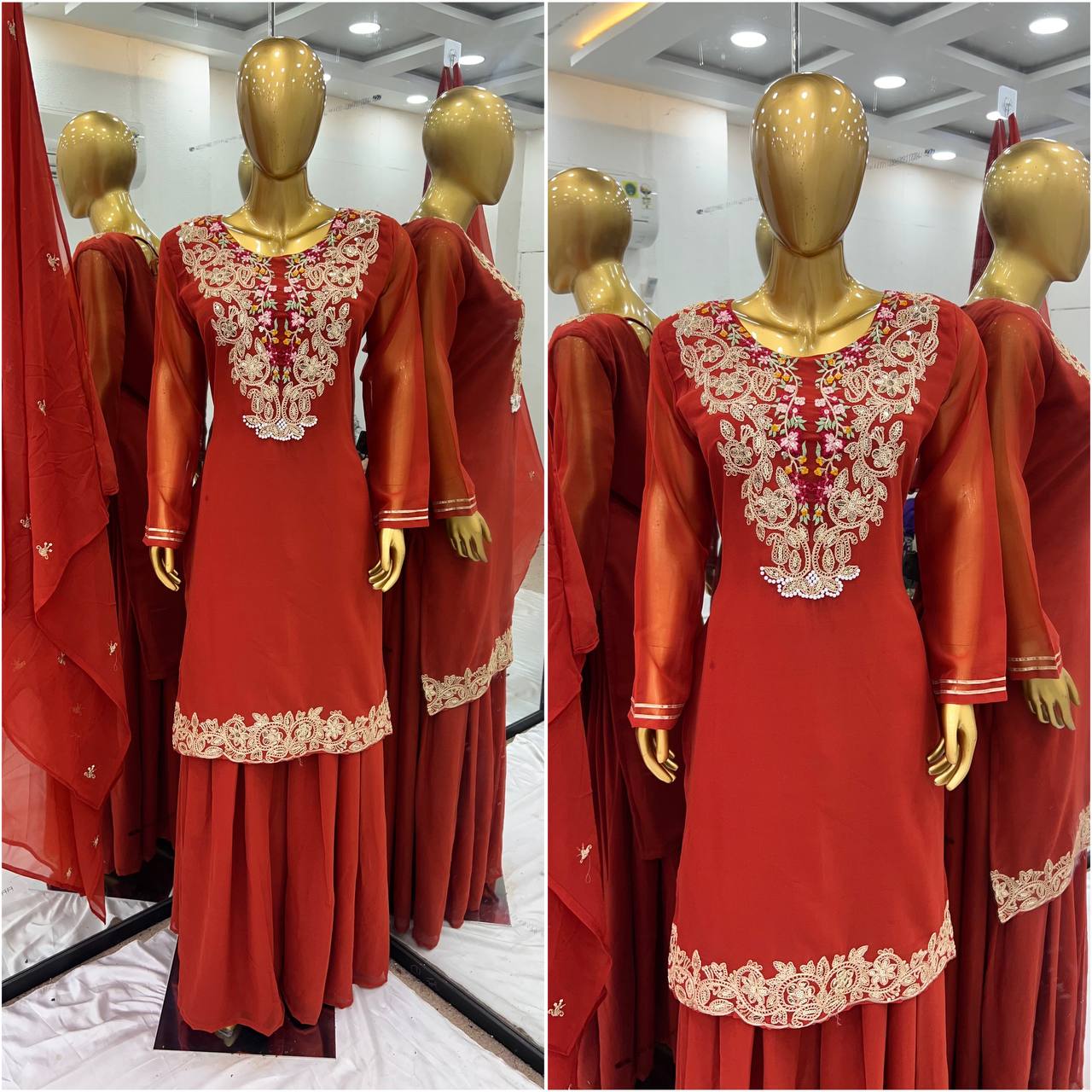 Ravishing Orange Color Heavy Faux Georgette With 5mm Embroidery Sequence Work Designer Palazzo Suit