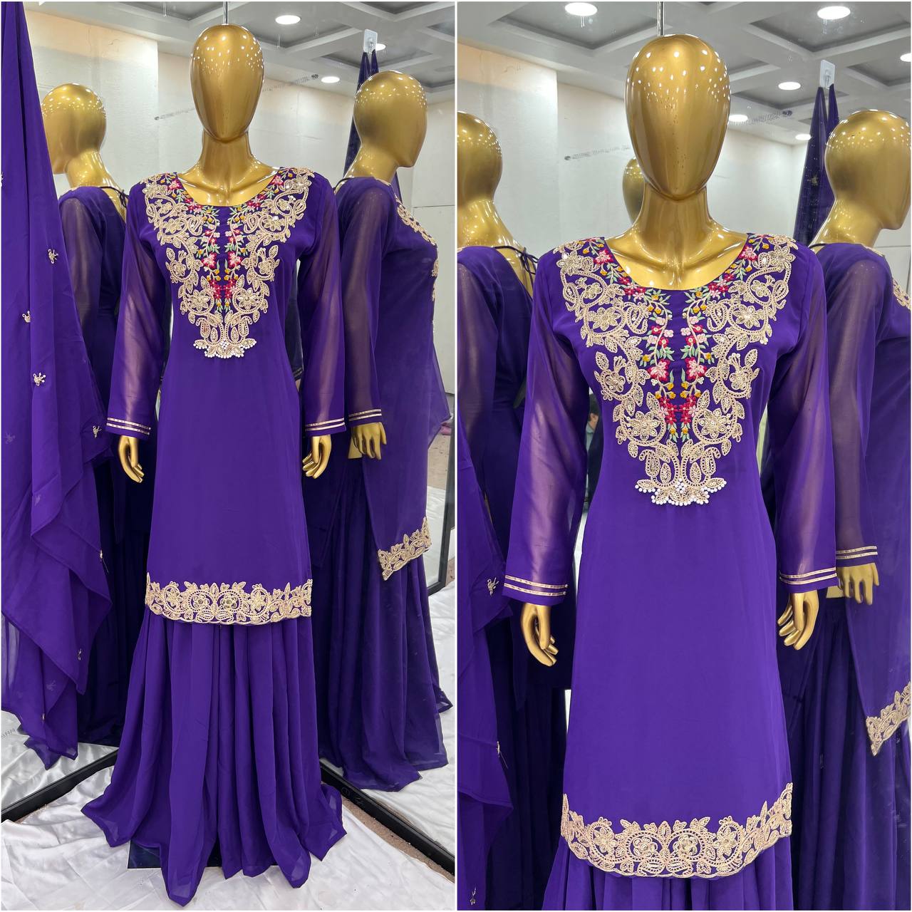 Ravishing Blue Color Heavy Faux Georgette With 5mm Embroidery Sequence Work Designer Palazzo Suit