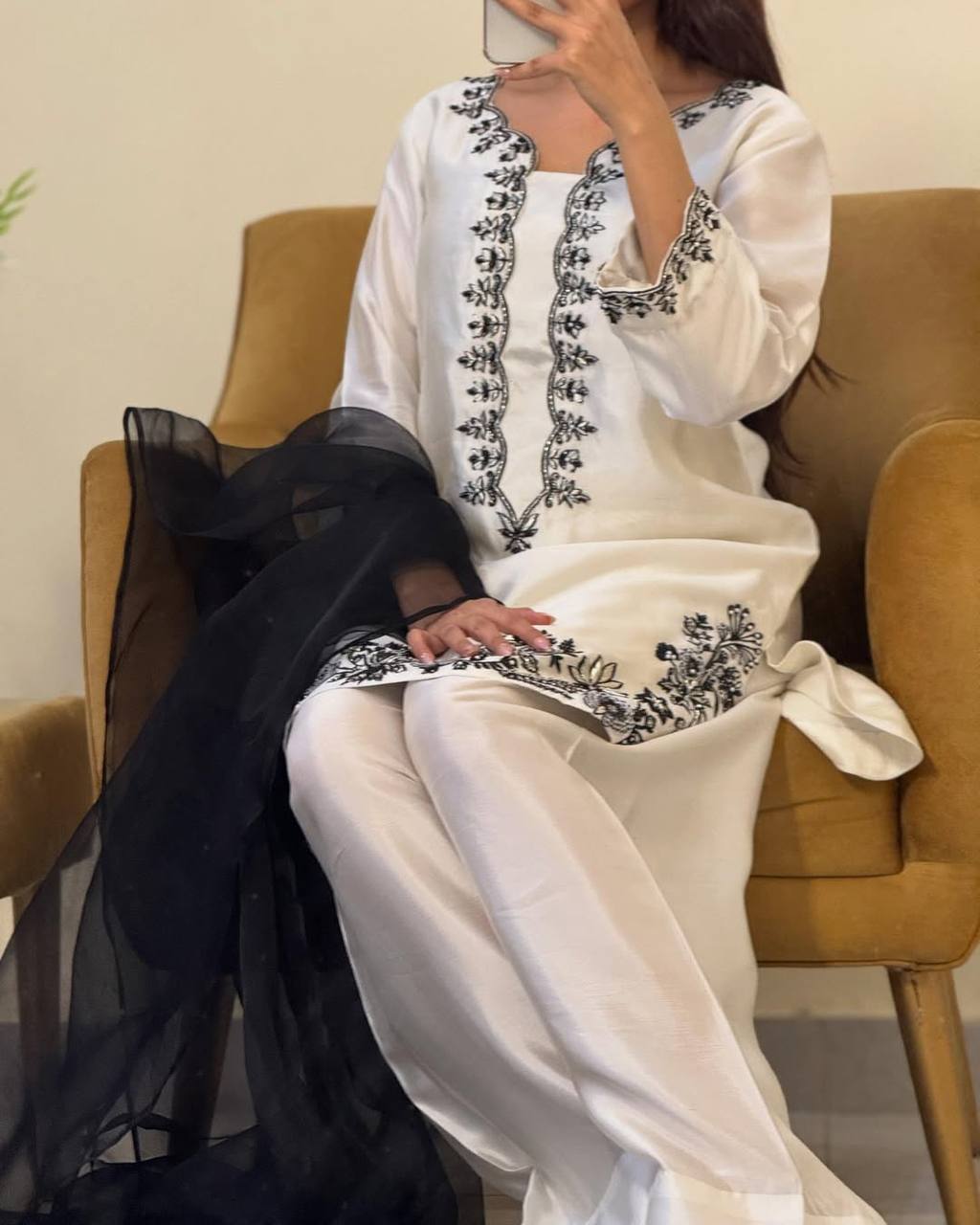 Function Wear White Color Pure Natural Crepe With Beads Hand Work Embroidery Work Palazzo Suit