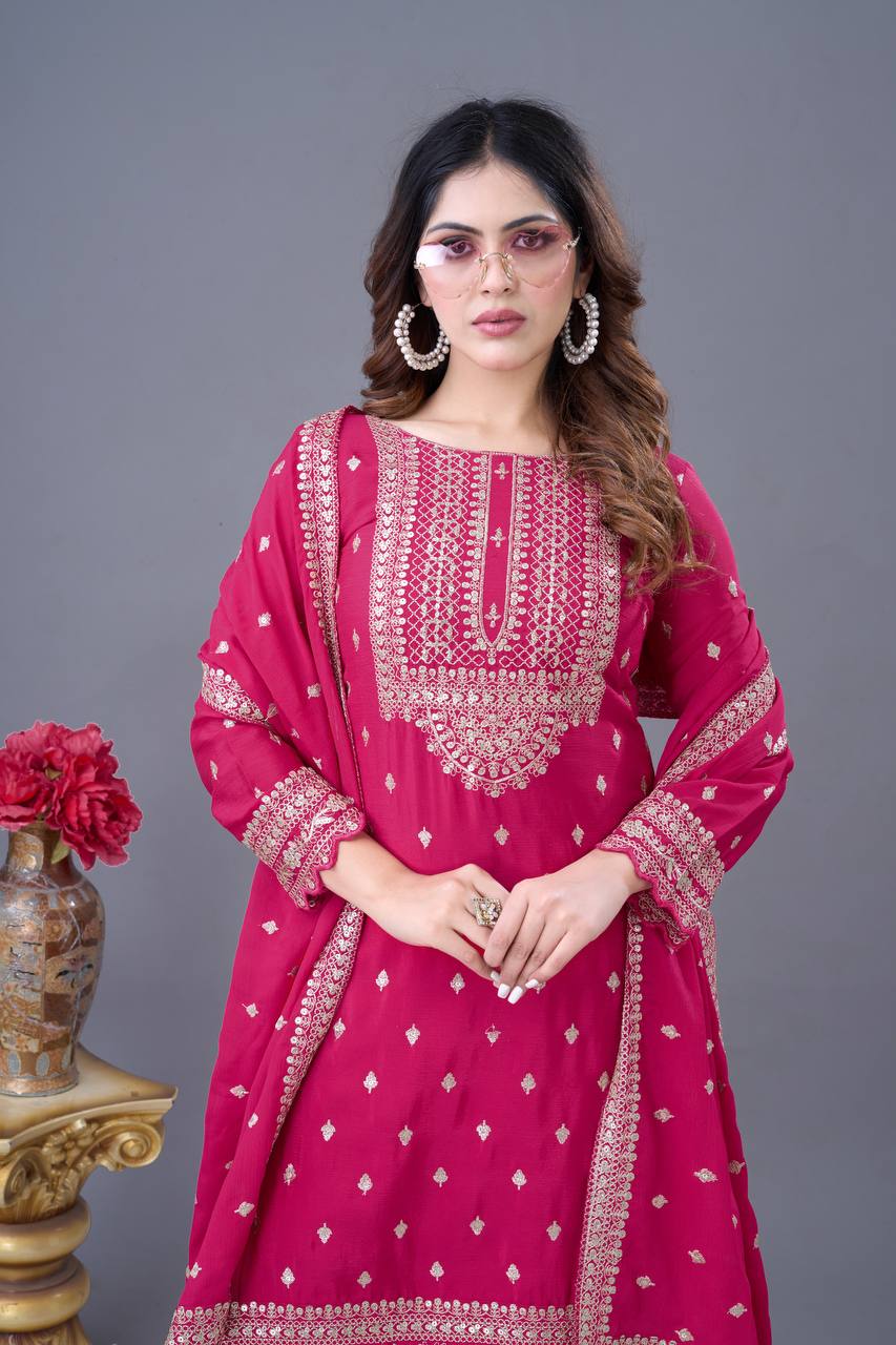 Trendy Pink Color Heavy Georgette Embroidery Work Designer Sharara Suit