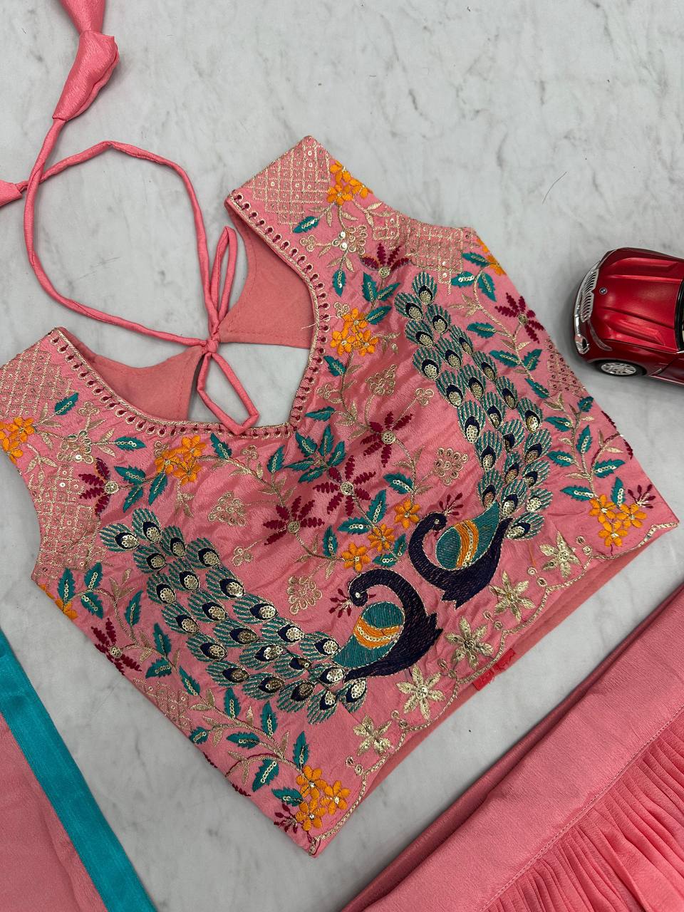 Garba Special Wear Peach Color Pure Chinon With Heavy Thread And Sequence Work Lehenga Choli