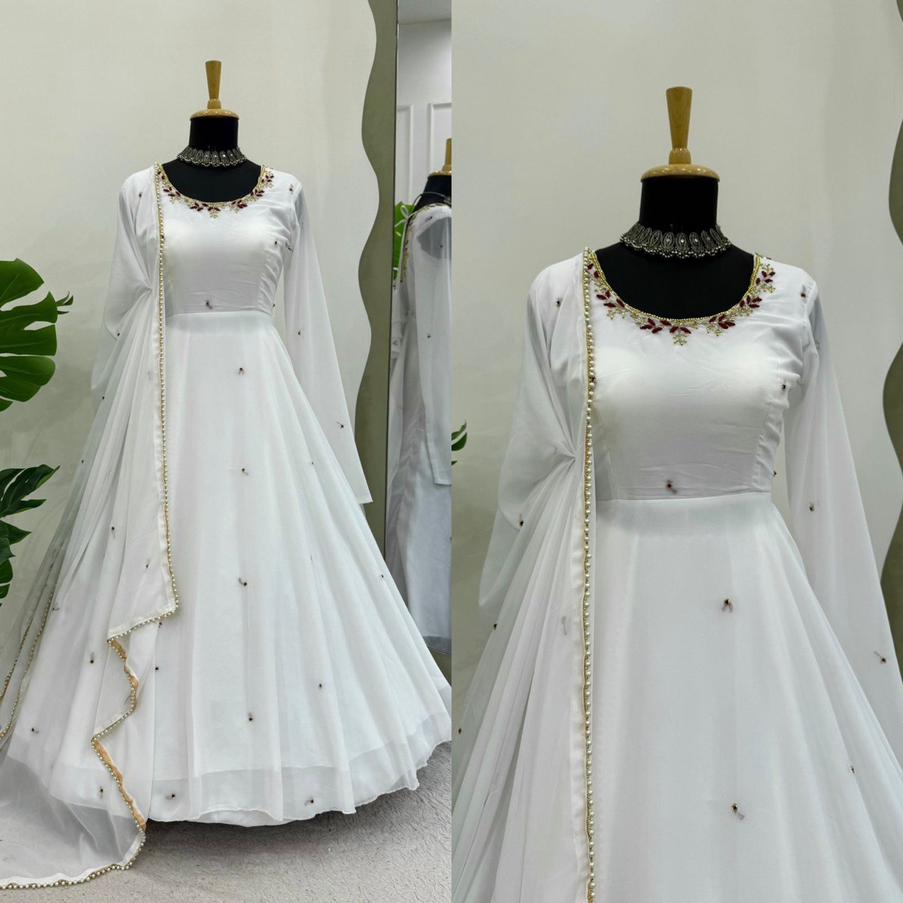 Occasion Wear White Color Faux Georgette With Hand Work Designer Gown