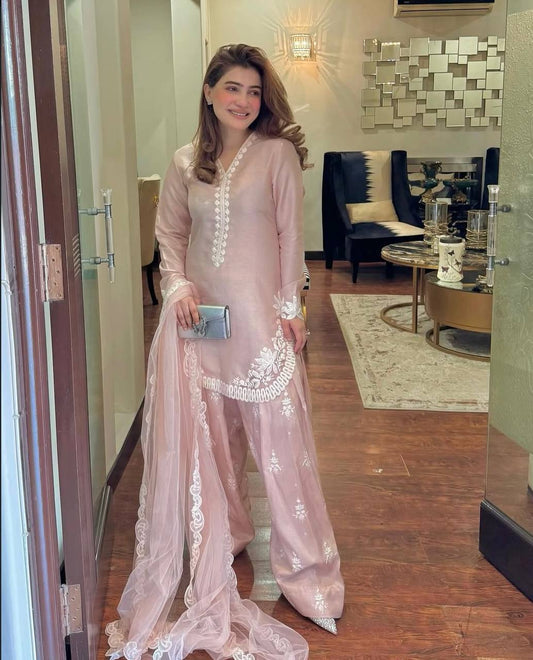 Wedding Wear Beige Color Pure Natural Crepe Silk With Embroidery Sequence Work Palazzo Suit