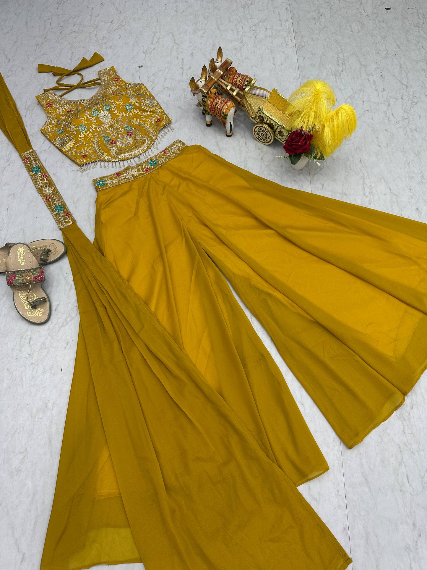 Haldi Special Yellow Star Georgette And Cording Sequence Work Palazzo Suit