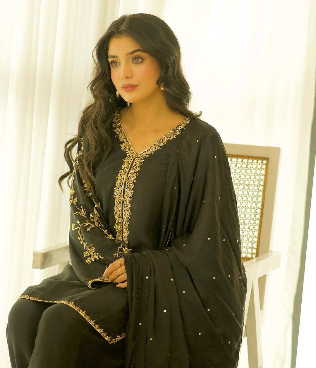 Festive Wear Black Color Pure Faux Georgette With Embroidery Sequence Work Palazzo Suit
